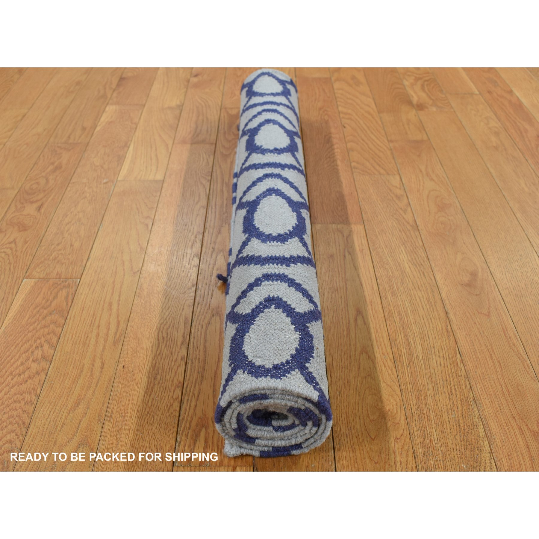 3'1"x5'2" Ice Blue, Durie Kilim Flat Weave, Geometric Design, Hand Woven, Reversible, 100% Wool, Oriental Rug Sh87841