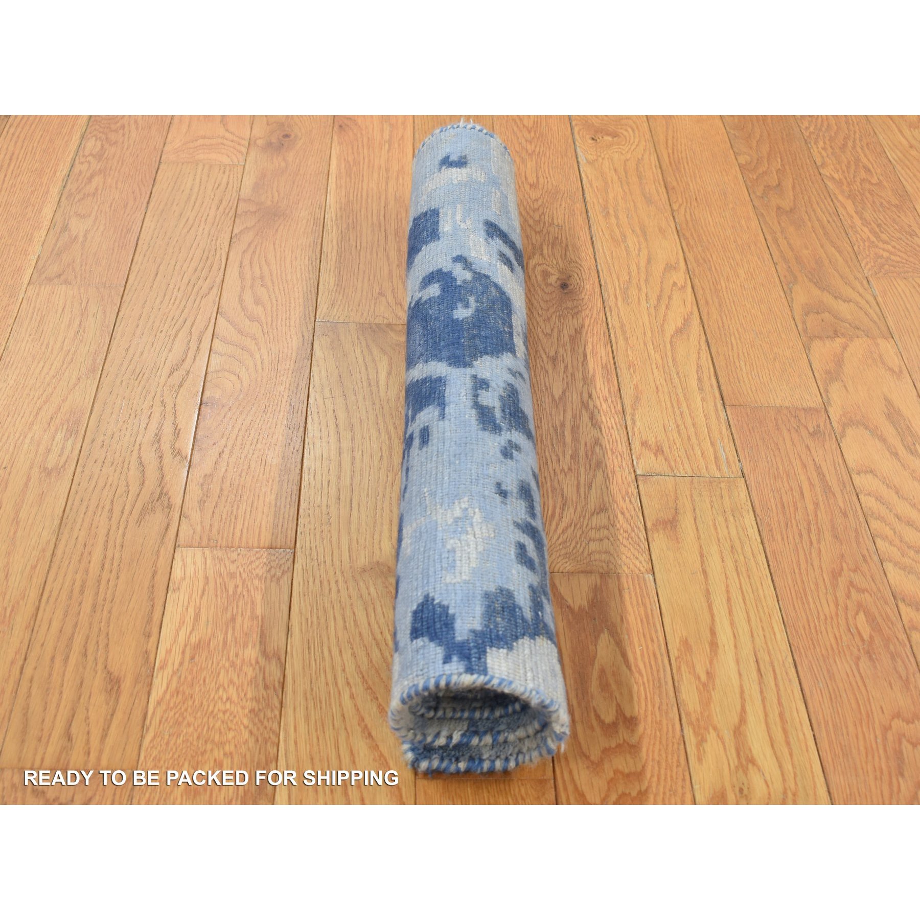2'x3' Beau Blue, 100% Wool, Hand Knotted, Award Winning THE HONEYCOMB Design, Nepali Weave, Mat Oriental Rug Sh87842