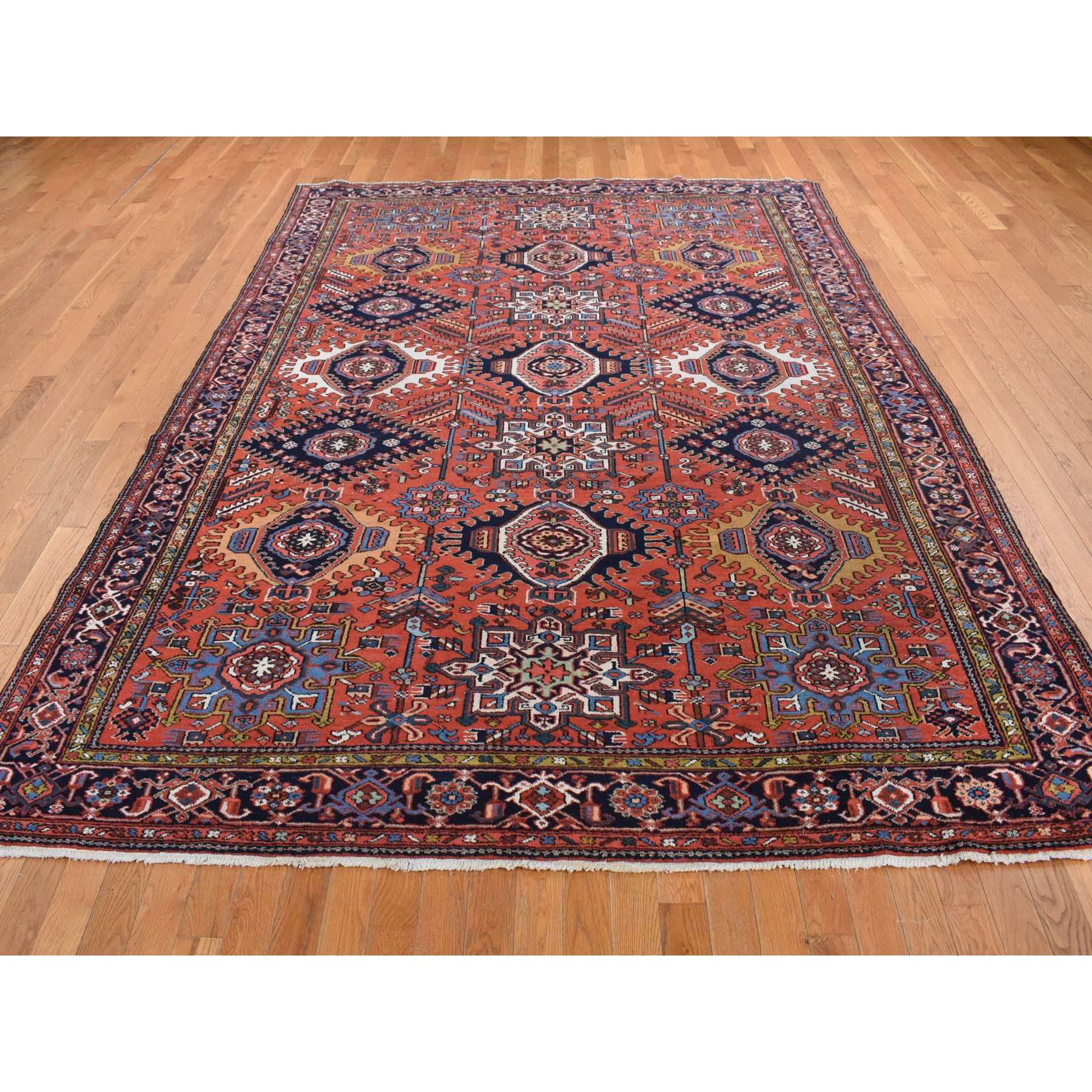 8'x10'7" Persian Red, Antique Persian Karajeh, All Over Repetitive Geometric Medallions, Full Pile, Soft and Professionally Cleaned, Hand Knotted, Pure Wool, Oriental Rug Sh87843