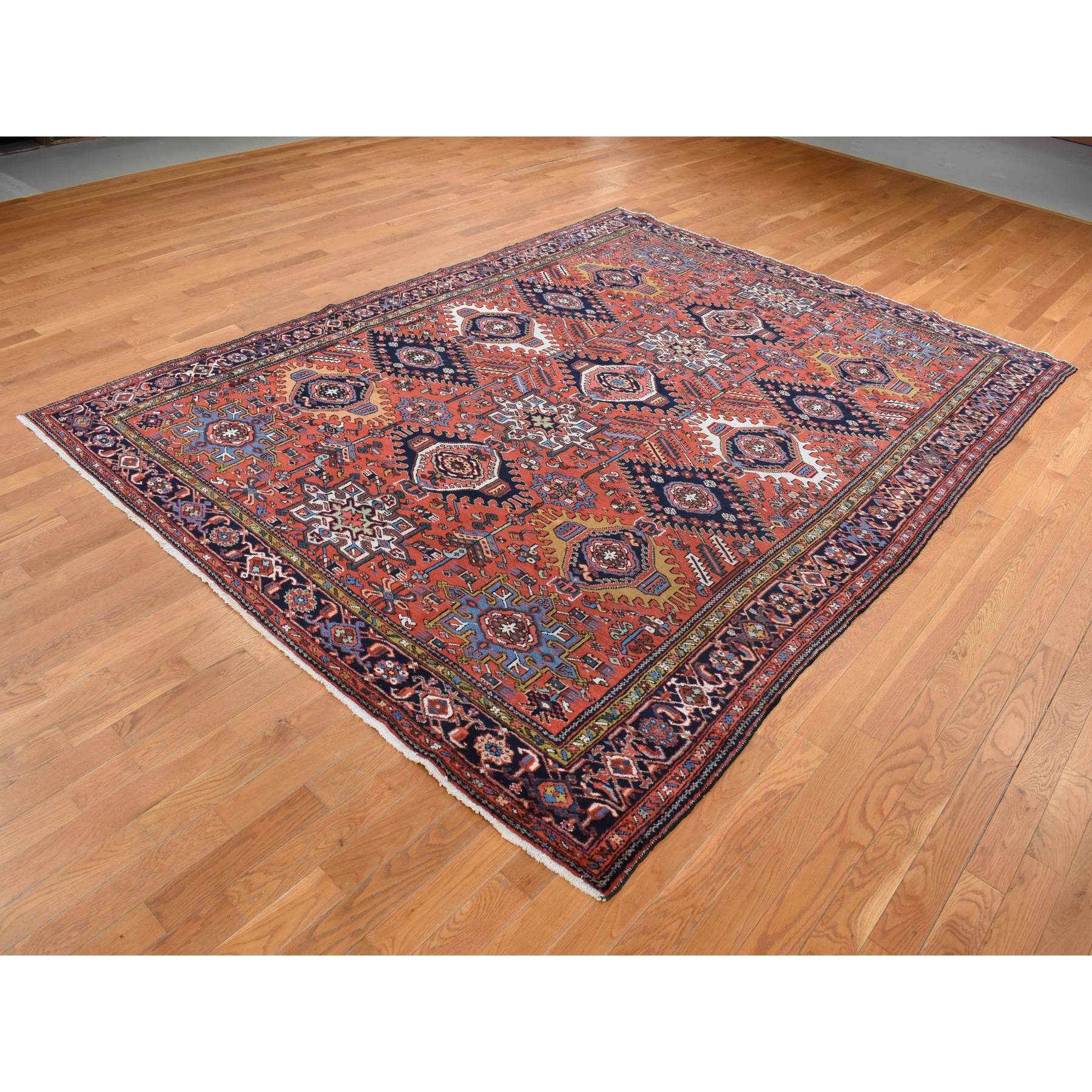 8'x10'7" Persian Red, Antique Persian Karajeh, All Over Repetitive Geometric Medallions, Full Pile, Soft and Professionally Cleaned, Hand Knotted, Pure Wool, Oriental Rug Sh87843