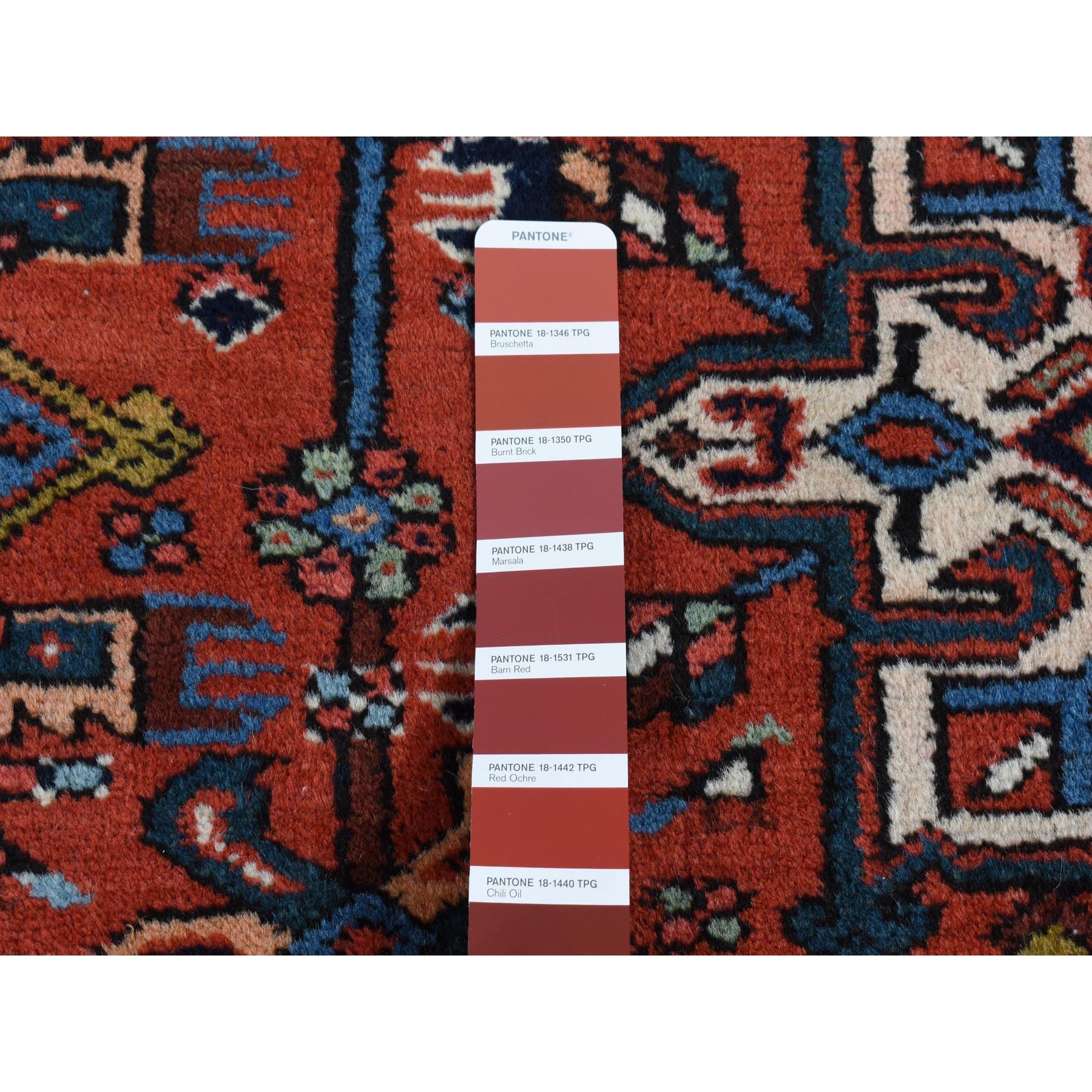 8'x10'7" Persian Red, Antique Persian Karajeh, All Over Repetitive Geometric Medallions, Full Pile, Soft and Professionally Cleaned, Hand Knotted, Pure Wool, Oriental Rug Sh87843