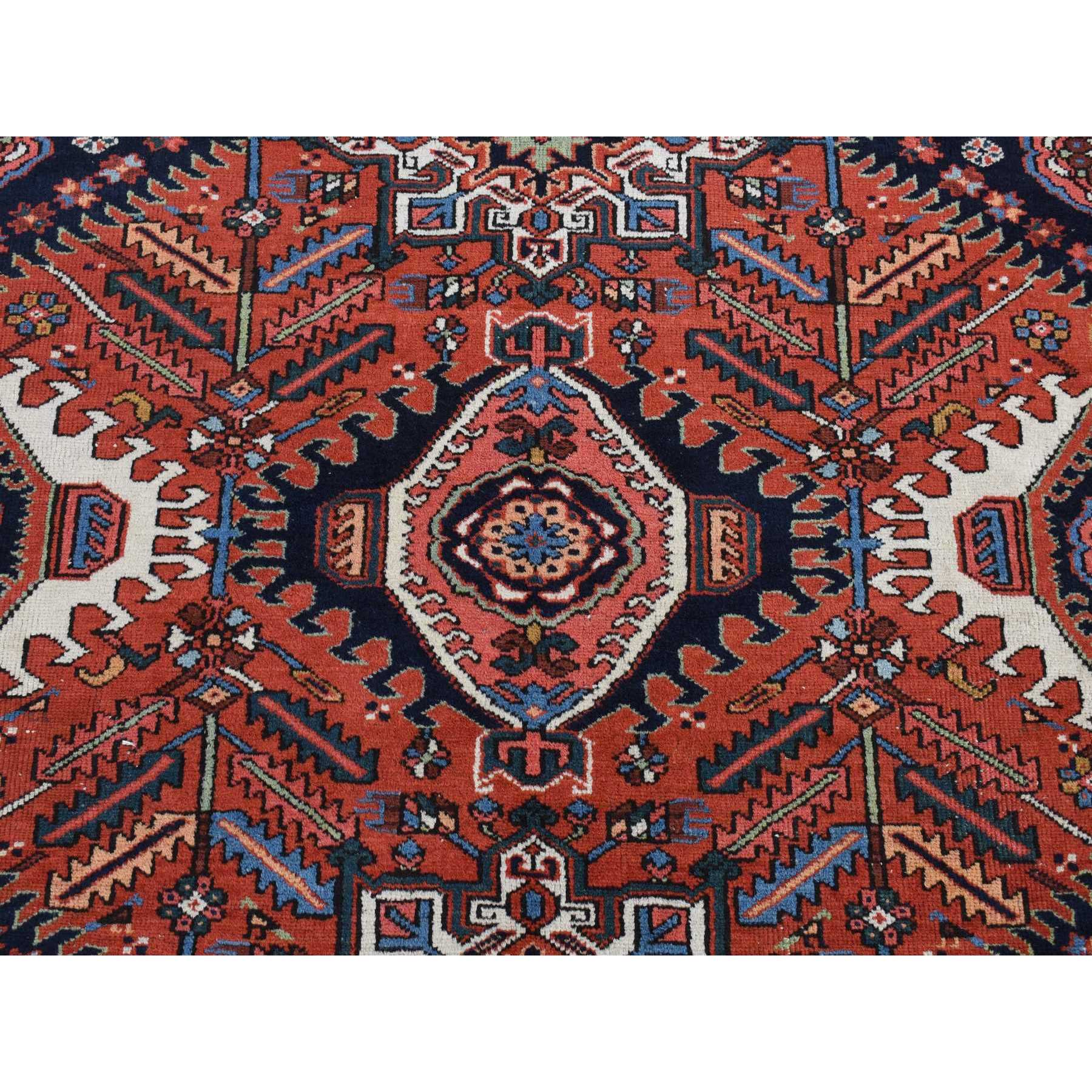 8'x10'7" Persian Red, Antique Persian Karajeh, All Over Repetitive Geometric Medallions, Full Pile, Soft and Professionally Cleaned, Hand Knotted, Pure Wool, Oriental Rug Sh87843