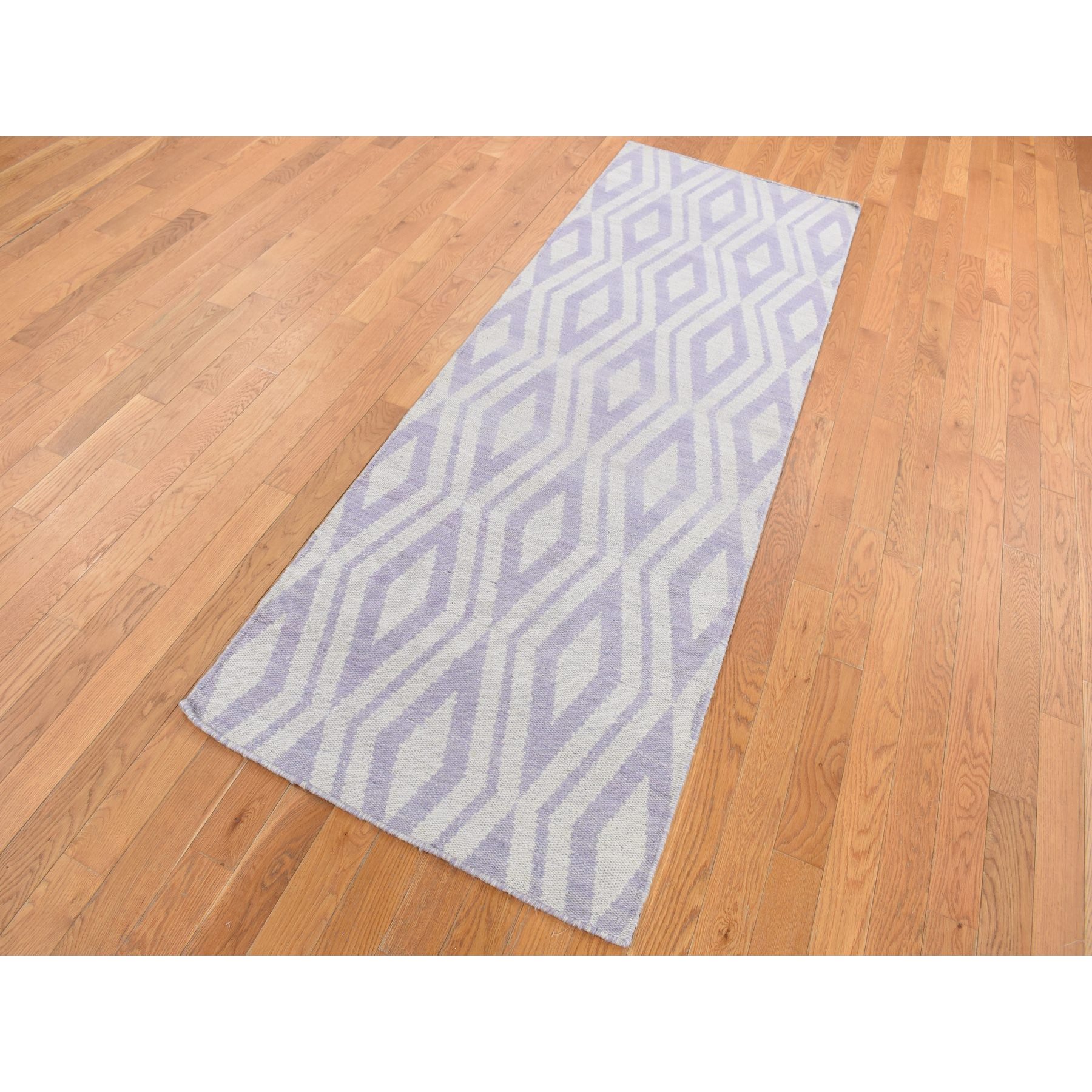 2'8"x8' Little Princess Purple, 100% Wool, Hand Woven, Flat Weave Reversible Kilim, Runner Oriental Rug Sh87844