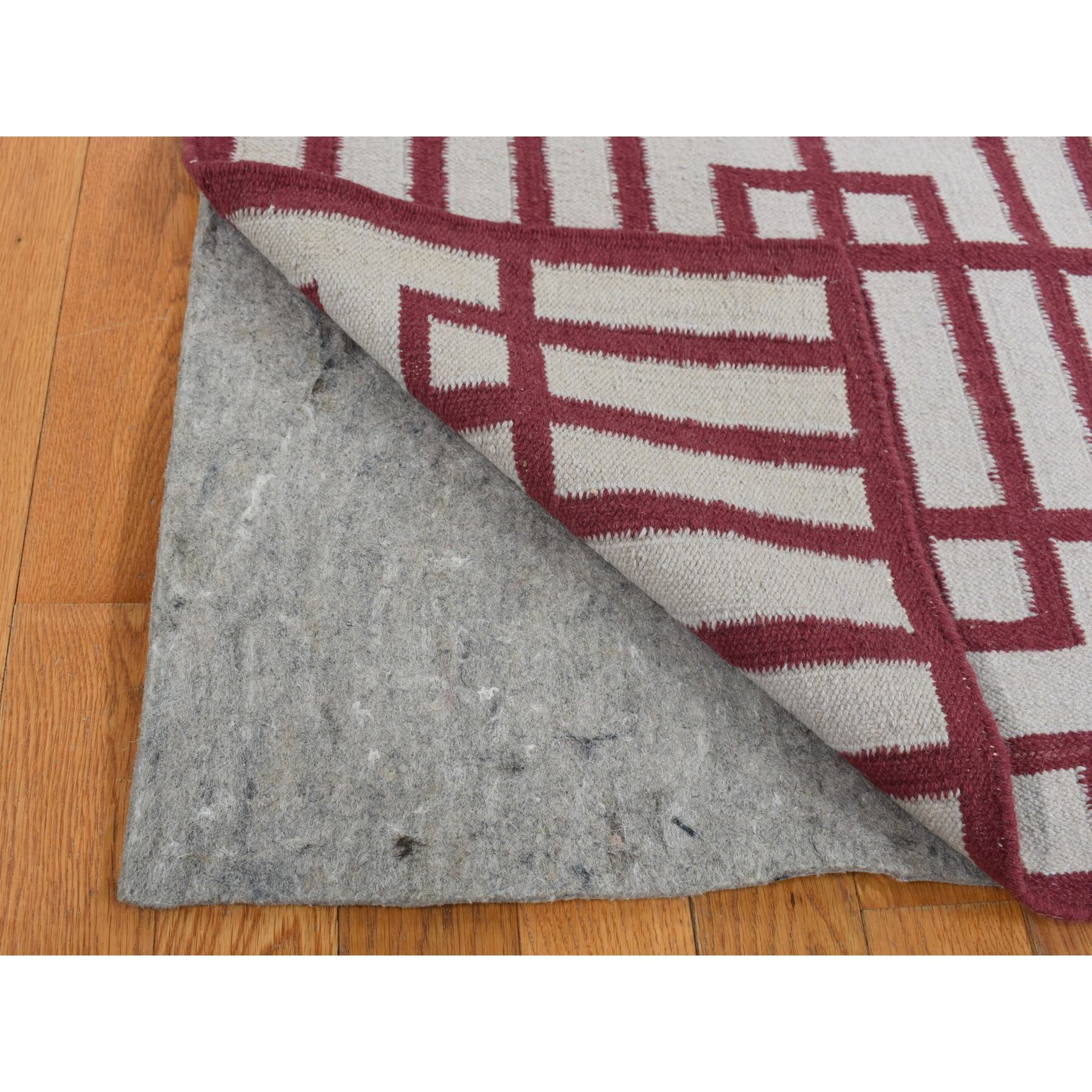 2'5"x6'1" Alabama Crimson Red, 100% Wool, Hand Woven, Flat Weave Reversible Kilim, Geometrical Line Design, Runner Oriental Rug Sh87846