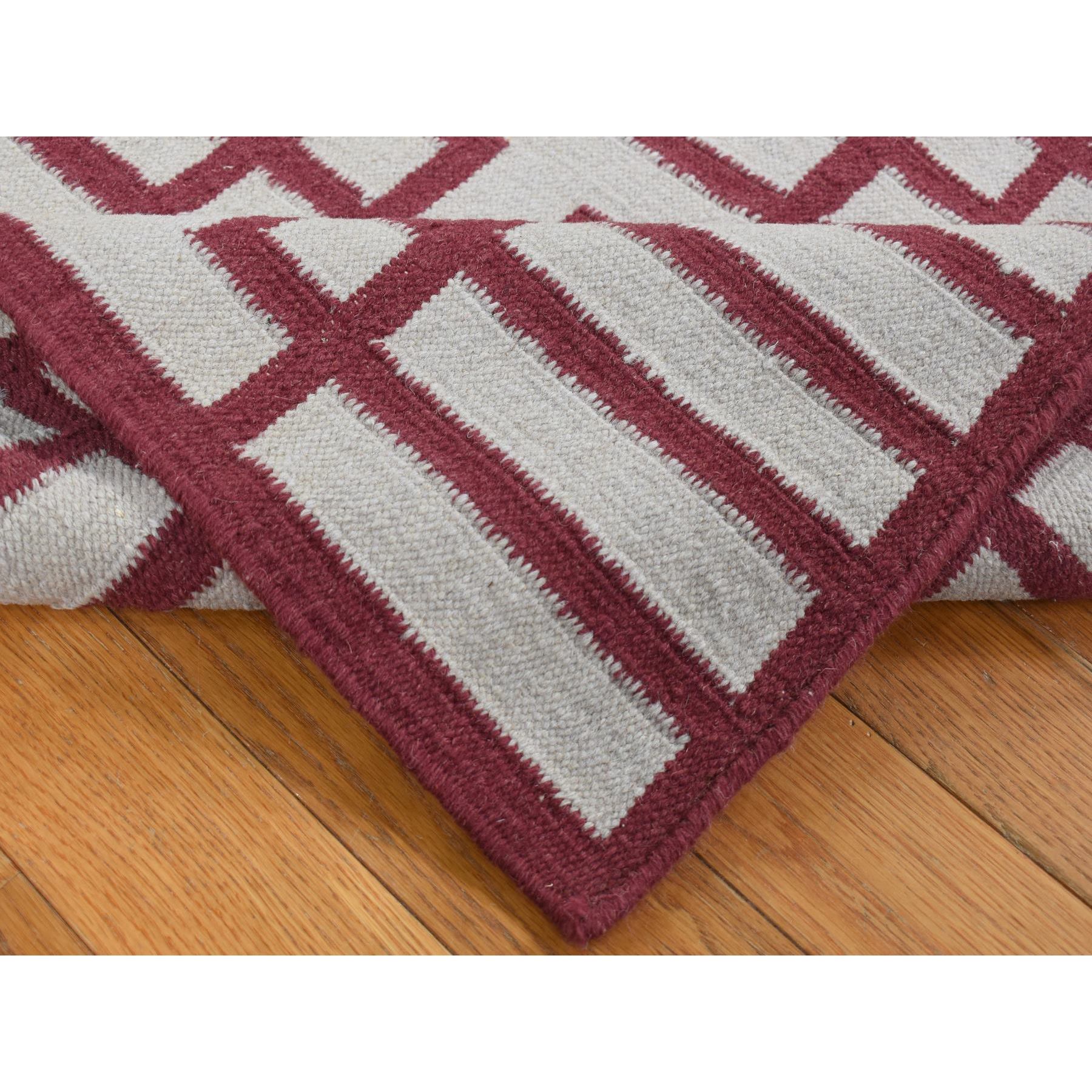 2'5"x6'1" Alabama Crimson Red, 100% Wool, Hand Woven, Flat Weave Reversible Kilim, Geometrical Line Design, Runner Oriental Rug Sh87846