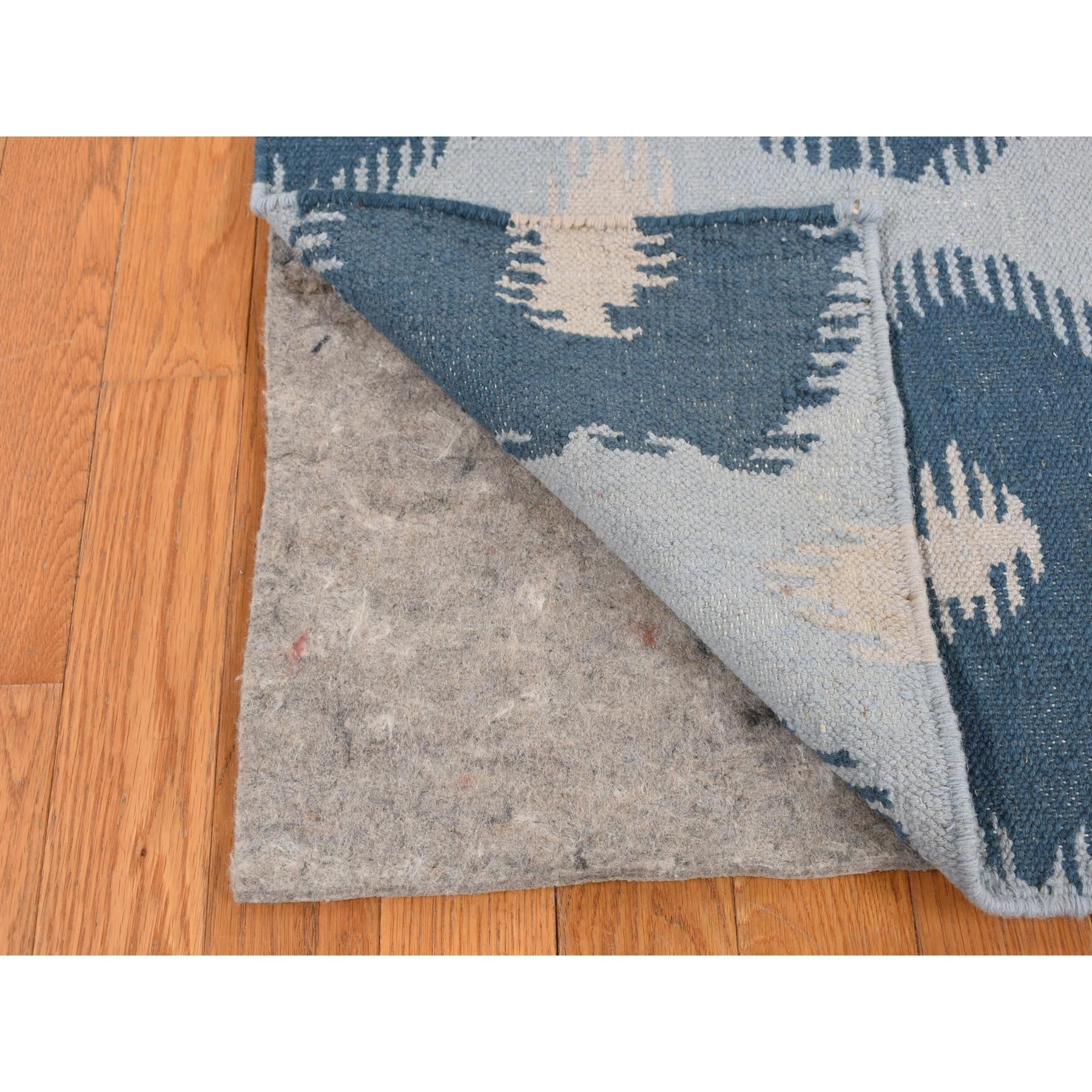 2'6"x6' Marian Blue, 100% Wool, Hand Knotted, Durie Modern Geometric Design, Flat Weave, Runner Oriental Rug Sh87864