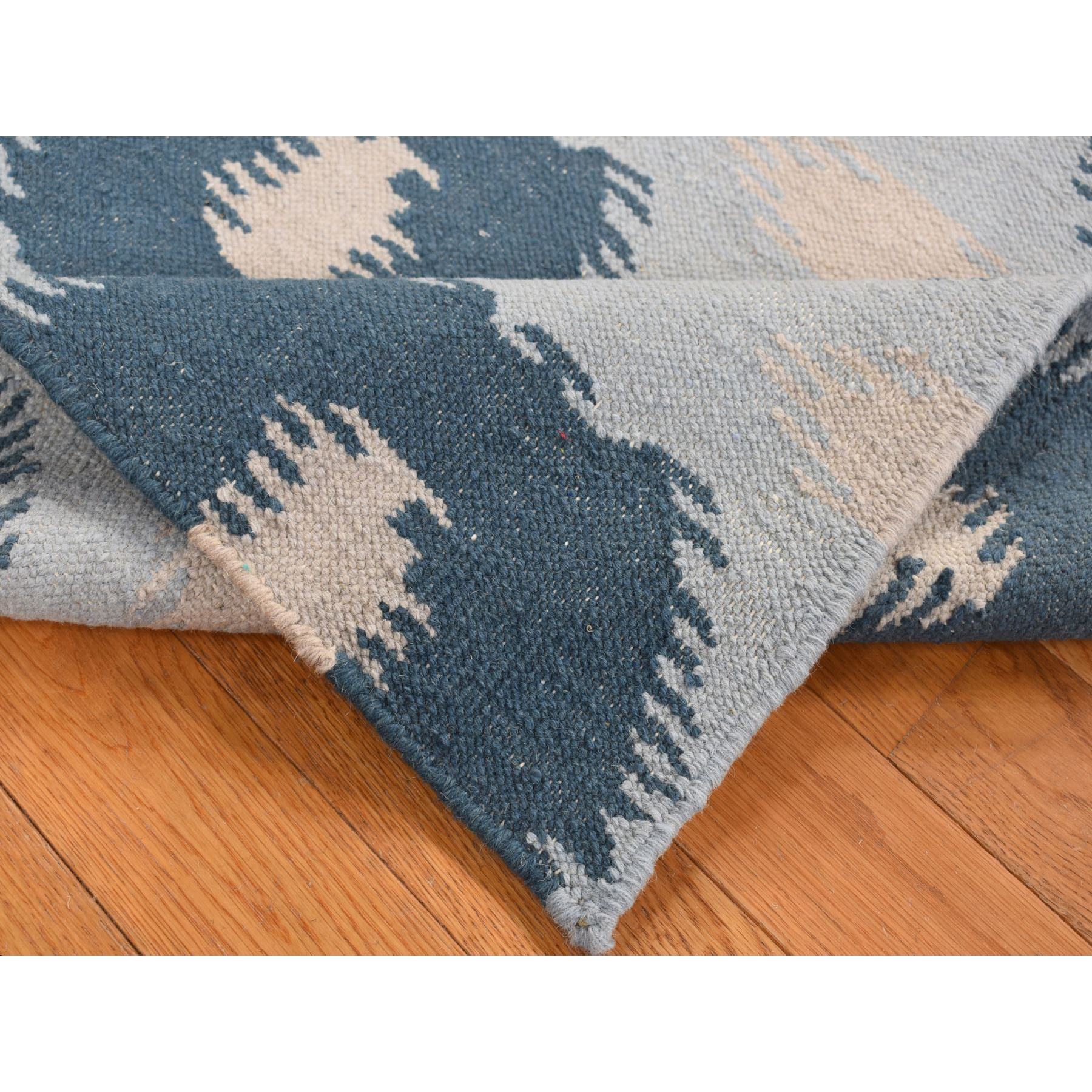2'6"x6' Marian Blue, 100% Wool, Hand Knotted, Durie Modern Geometric Design, Flat Weave, Runner Oriental Rug Sh87864