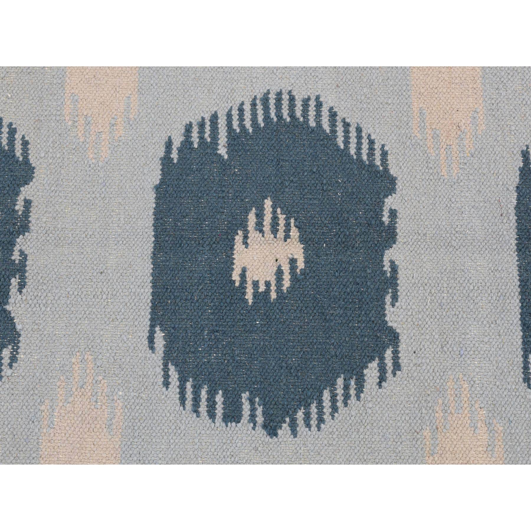 2'6"x6' Marian Blue, 100% Wool, Hand Knotted, Durie Modern Geometric Design, Flat Weave, Runner Oriental Rug Sh87864