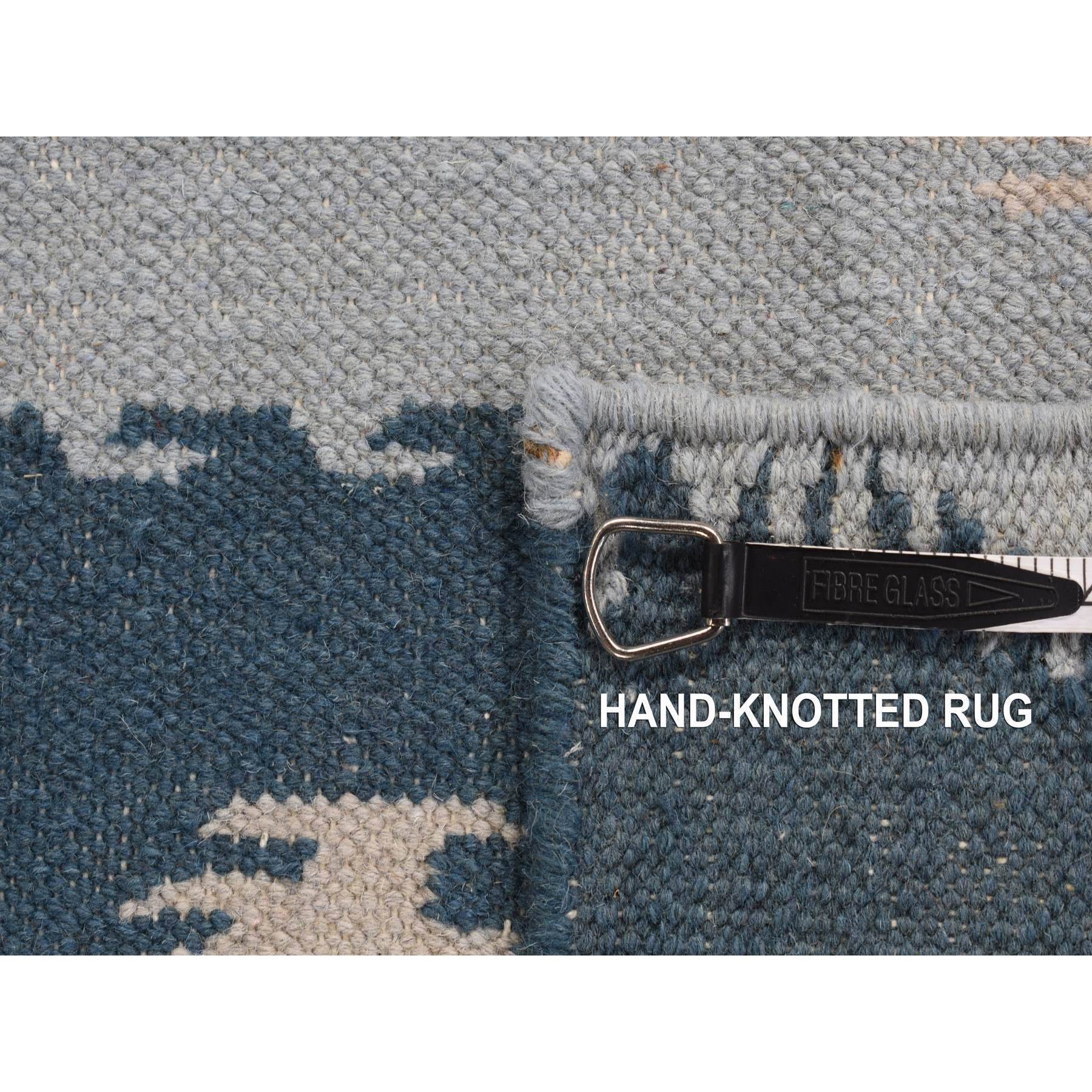 2'6"x6' Marian Blue, 100% Wool, Hand Knotted, Durie Modern Geometric Design, Flat Weave, Runner Oriental Rug Sh87864