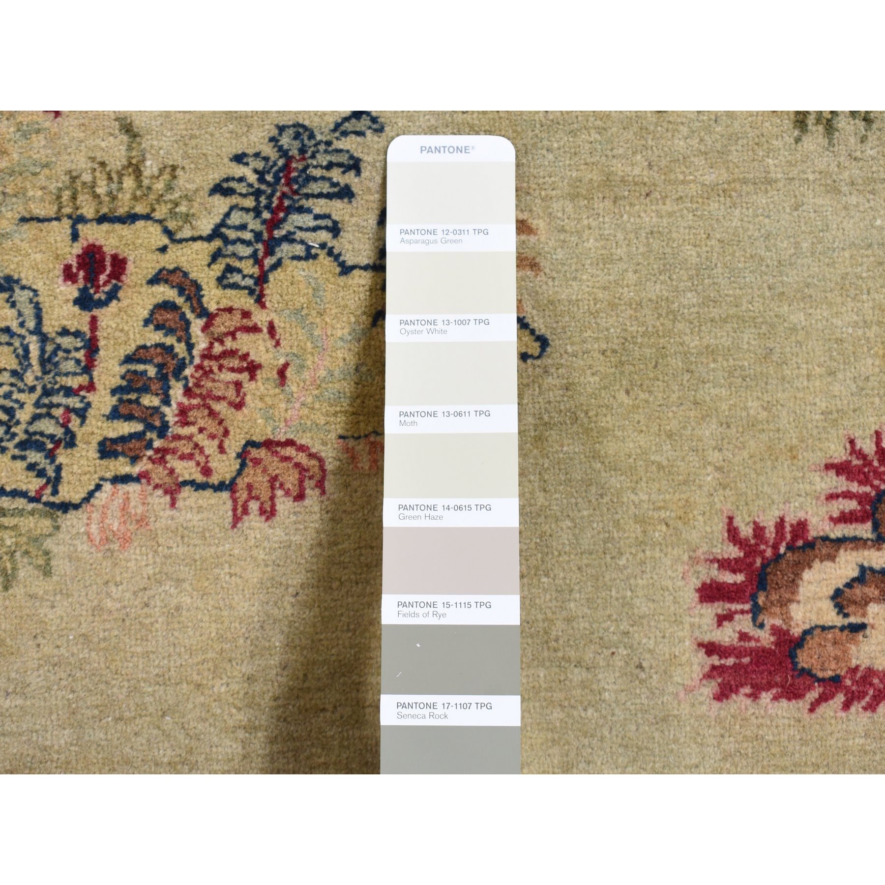 4'7"x6'7" Vanilla White, Antique Persian Pictorial Kashan with Deer, Lion, Monkey, Bird and More, Full Pile, Mint Condition, Hand Knotted, Pure Wool, Oriental Rug Sh87875
