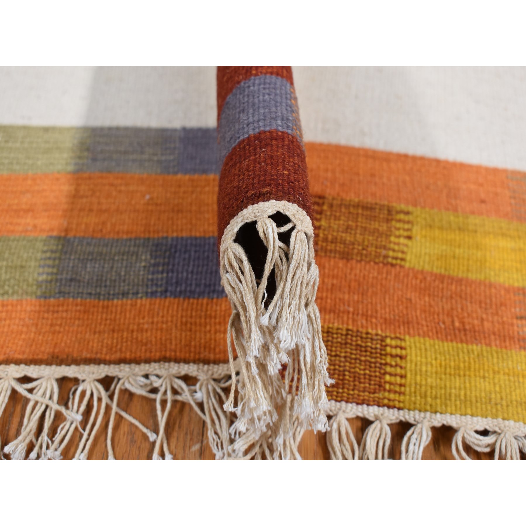 5'5"x7'10" Ivory, Flat Weave Durie Kilim, Open Field Design, Pure Wool, Hand Woven, Oriental Rug Sh87885