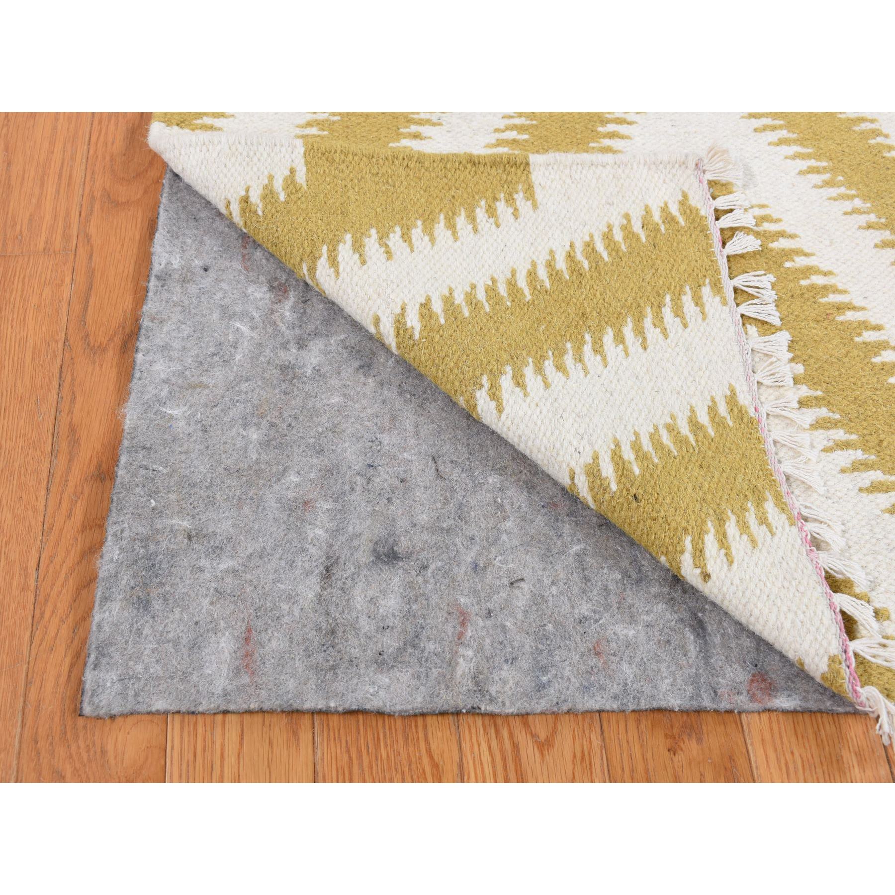 5'x8' Trombone Yellow, Pure Wool, Flat Weave Kilim, Chevron Design, Hand Woven, Oriental Rug Sh87887