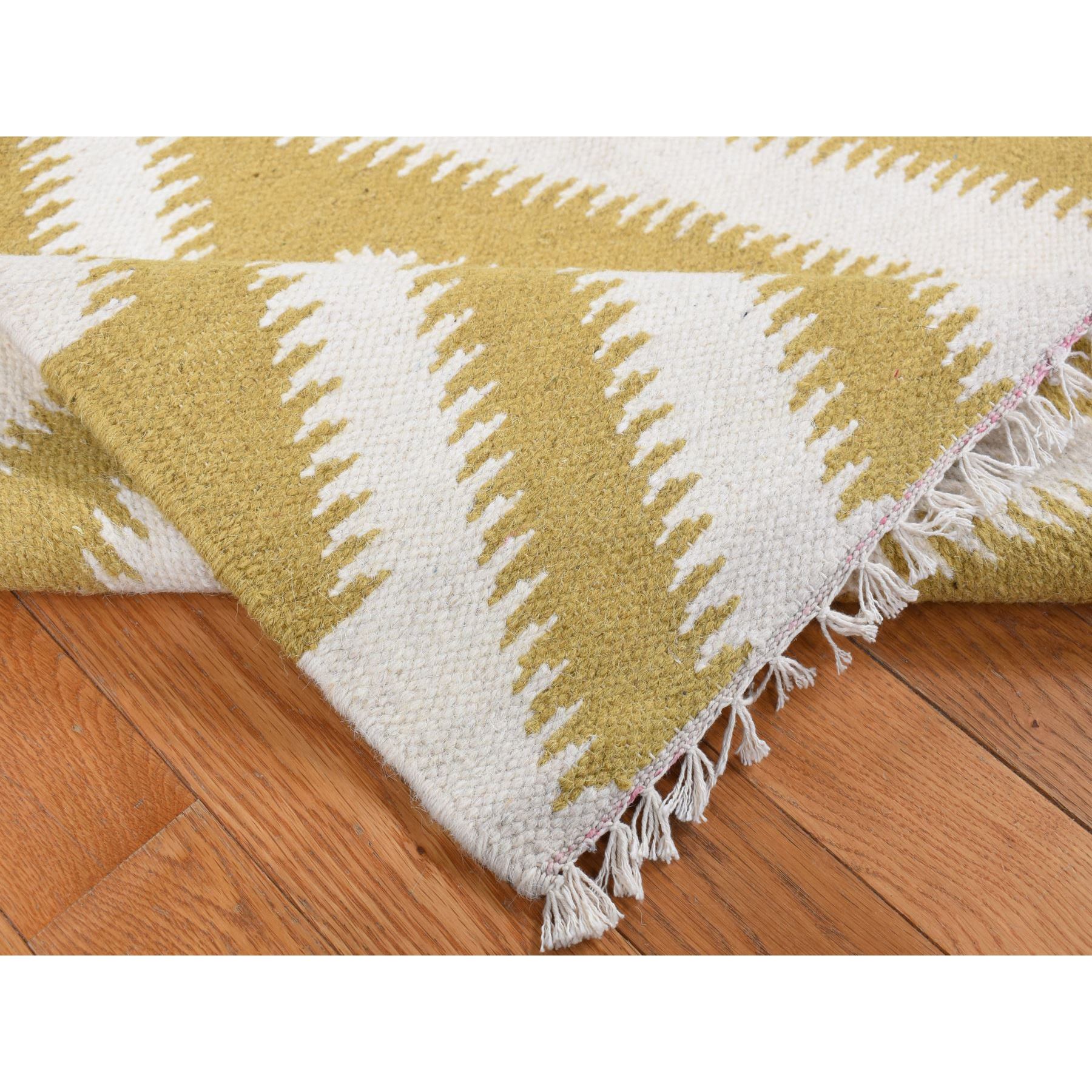 5'x8' Trombone Yellow, Pure Wool, Flat Weave Kilim, Chevron Design, Hand Woven, Oriental Rug Sh87887