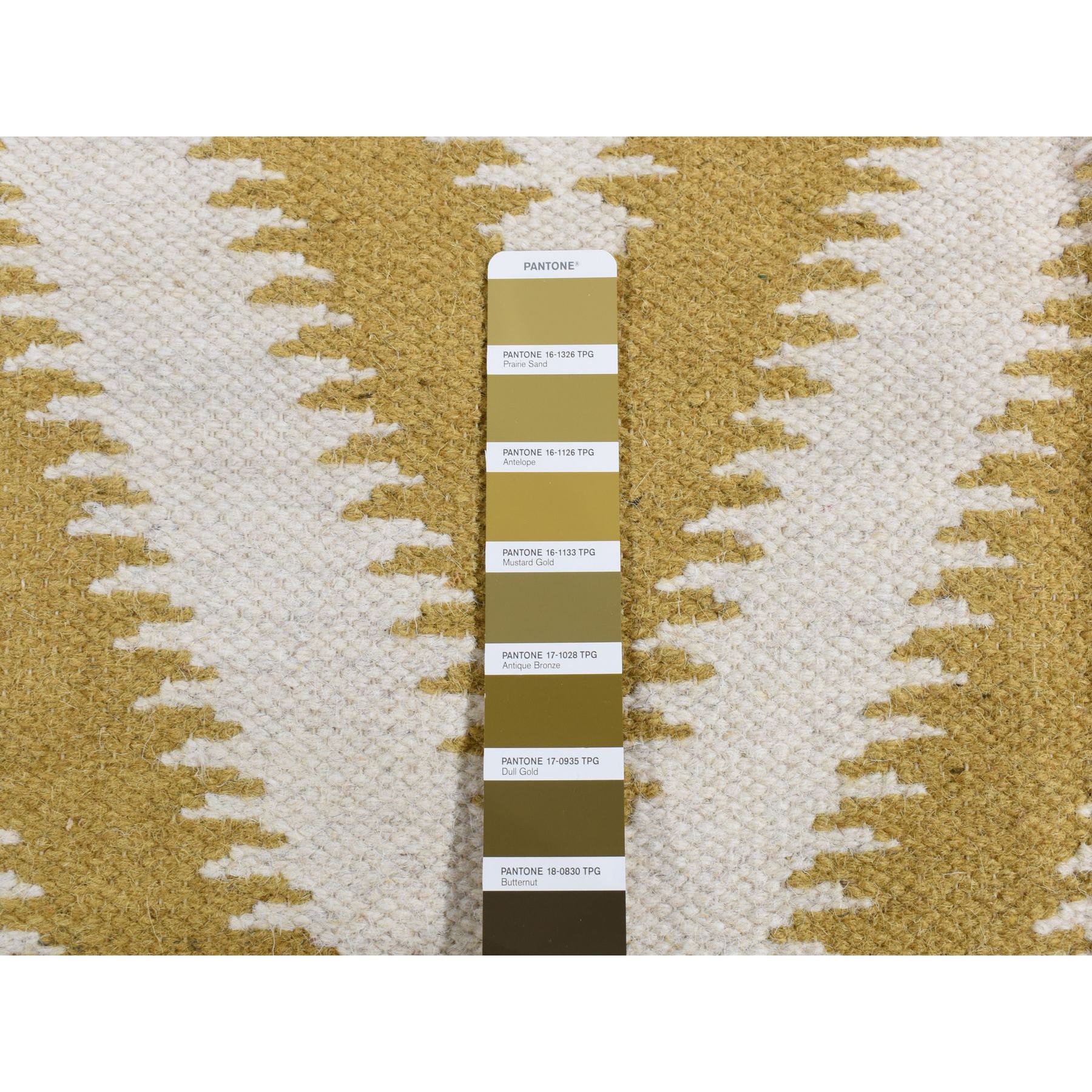 5'x8' Trombone Yellow, Pure Wool, Flat Weave Kilim, Chevron Design, Hand Woven, Oriental Rug Sh87887