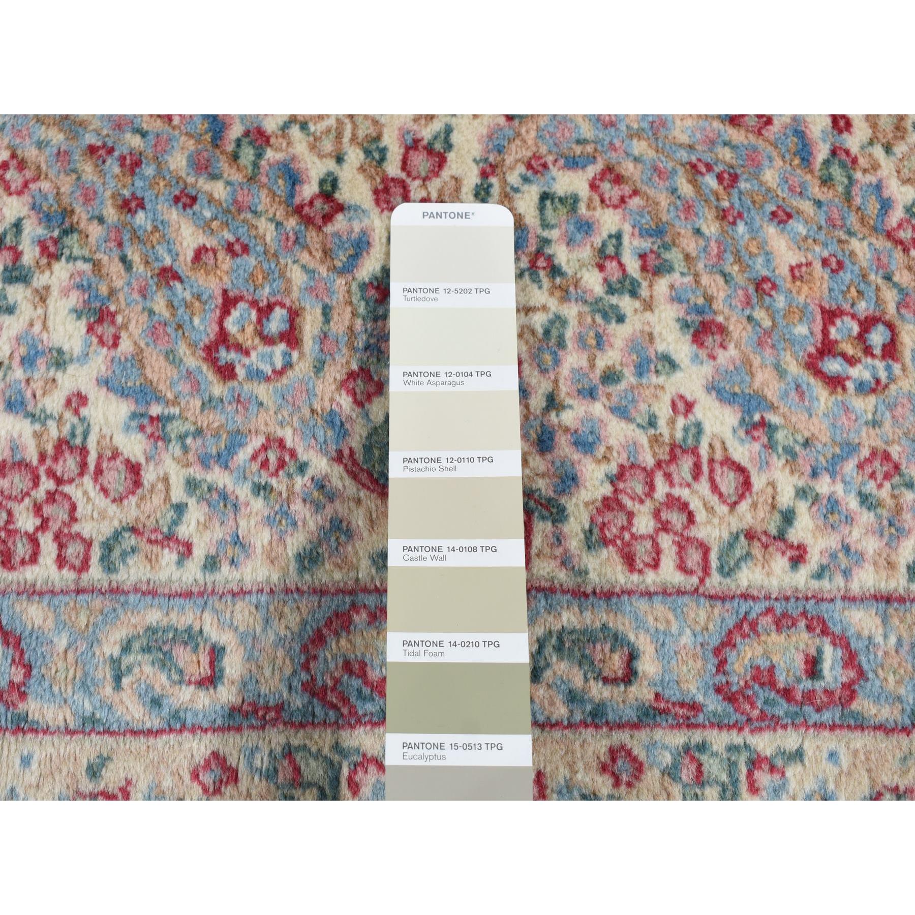 8'9"x12'1" Ivory, Colorful Vintage Persian Kerman, Paisley Botteh Design, Full Soft Pile, 250 KPSI, Clean, Hand Knotted, Pure Wool, Oriental Rug Sh87897