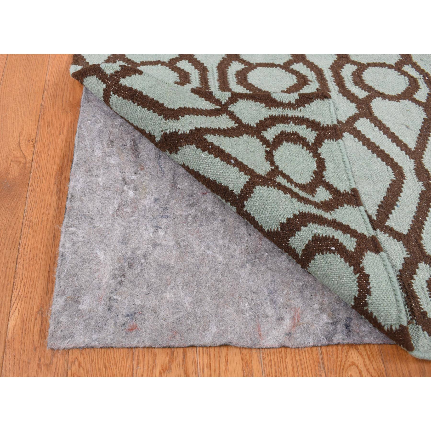 4'3"x5'10" Turquoise Green, 100% Wool, Hand Woven, Flat Weave Kilim, Geometric Design, Reversible Oriental Rug Sh87901