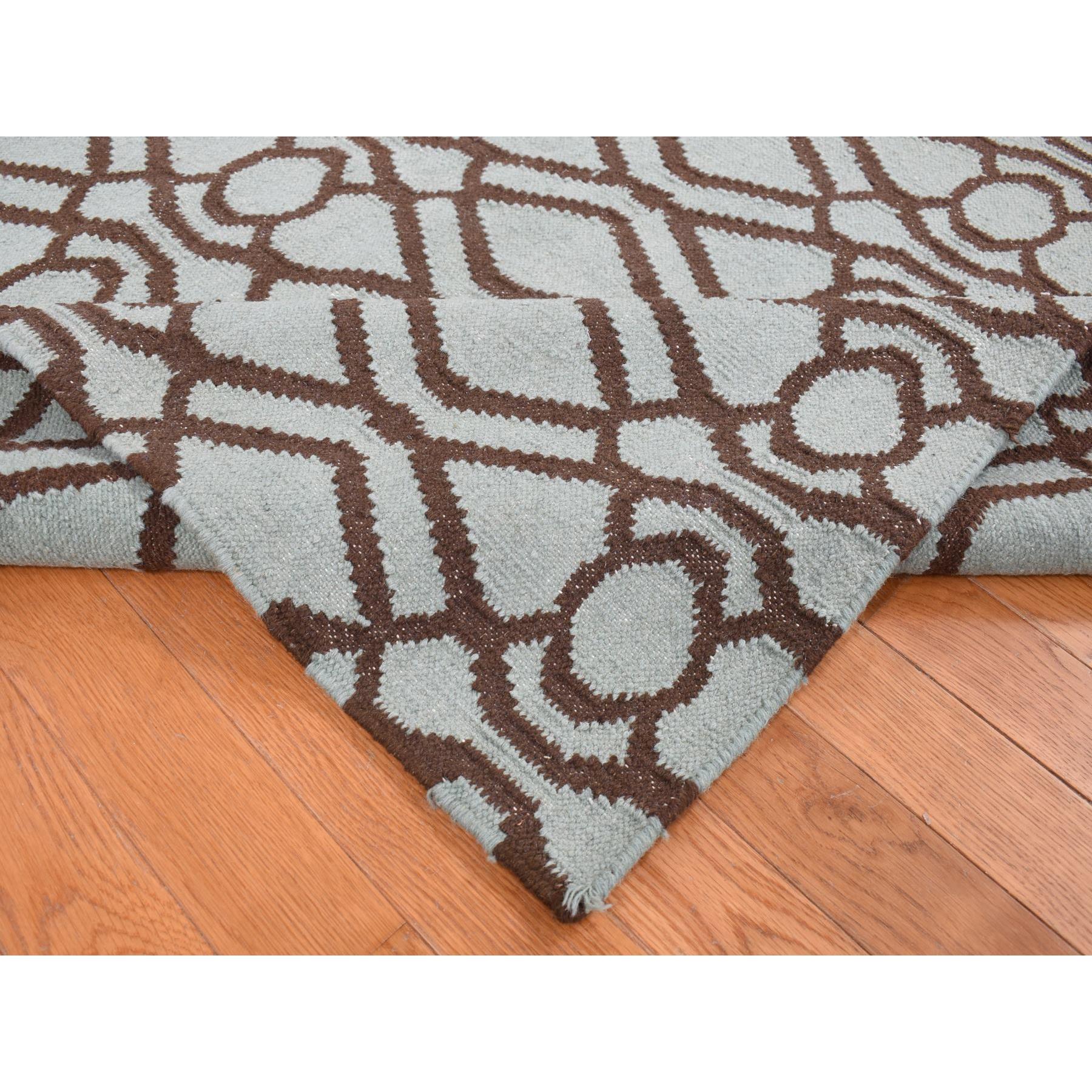 4'3"x5'10" Turquoise Green, 100% Wool, Hand Woven, Flat Weave Kilim, Geometric Design, Reversible Oriental Rug Sh87901