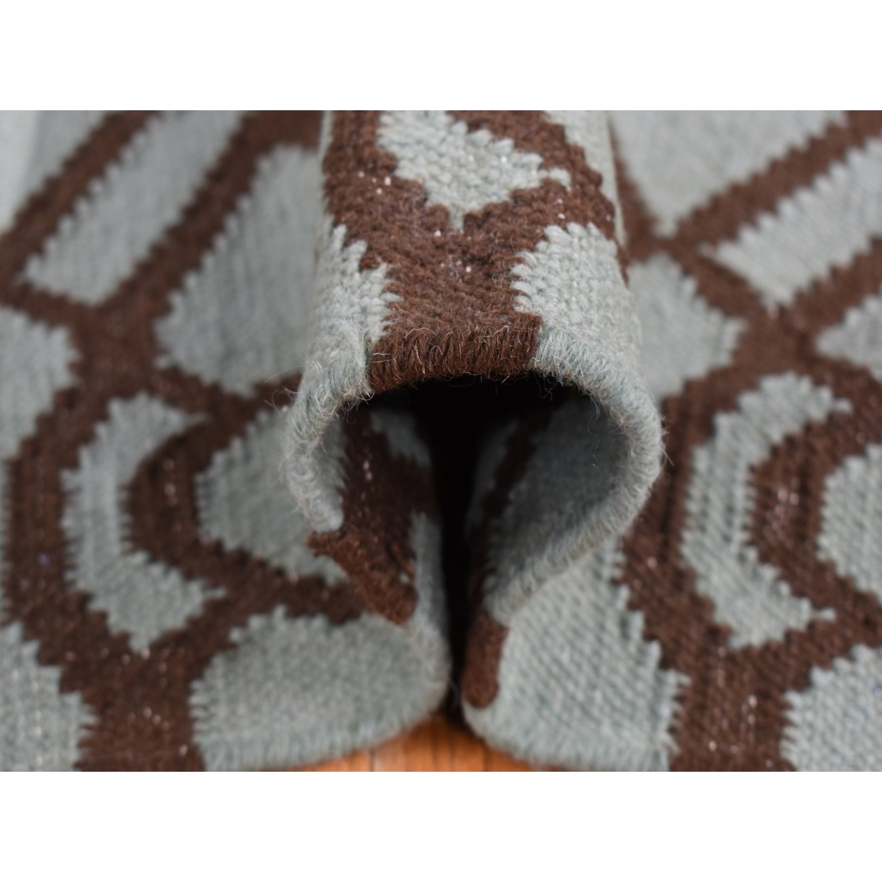 4'3"x5'10" Turquoise Green, 100% Wool, Hand Woven, Flat Weave Kilim, Geometric Design, Reversible Oriental Rug Sh87901