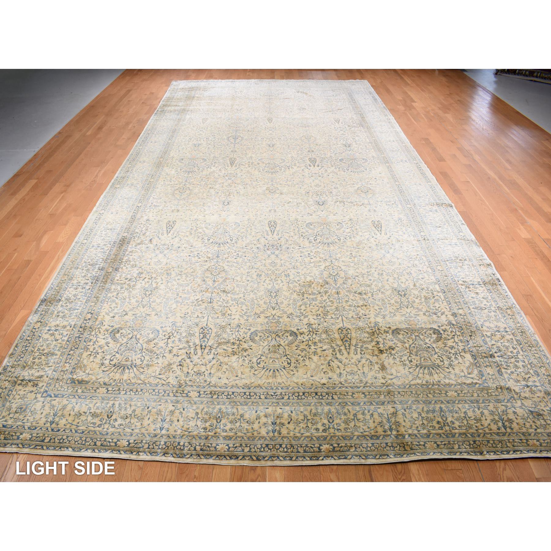 10'8"x22'5" Birdseed Brown, Antique Indo Kerman, All Over Tree and Vase Design, Hand Knotted, Pure Wool, Full Soft Pile, Tone on Tone, 250 KPSI, Clean, Long and Narrow Runner Oriental Rug Sh87903