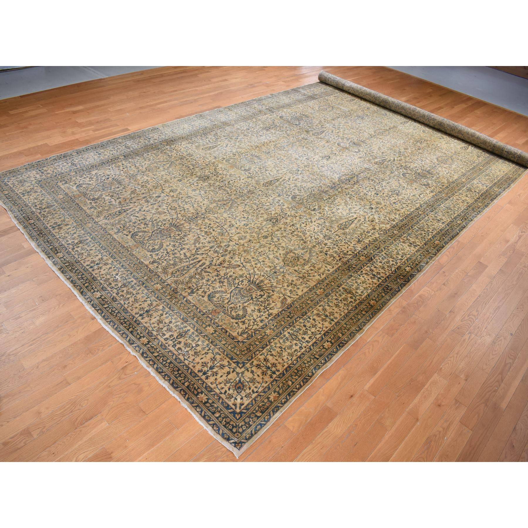 10'8"x22'5" Birdseed Brown, Antique Indo Kerman, All Over Tree and Vase Design, Hand Knotted, Pure Wool, Full Soft Pile, Tone on Tone, 250 KPSI, Clean, Long and Narrow Runner Oriental Rug Sh87903