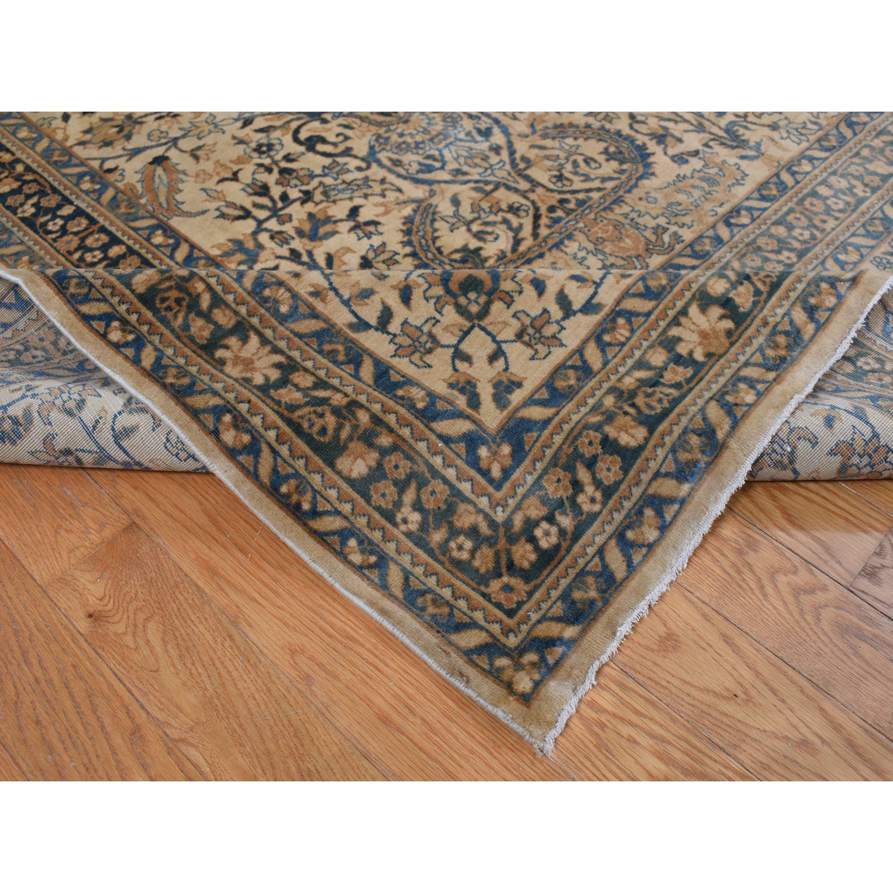 10'8"x22'5" Birdseed Brown, Antique Indo Kerman, All Over Tree and Vase Design, Hand Knotted, Pure Wool, Full Soft Pile, Tone on Tone, 250 KPSI, Clean, Long and Narrow Runner Oriental Rug Sh87903