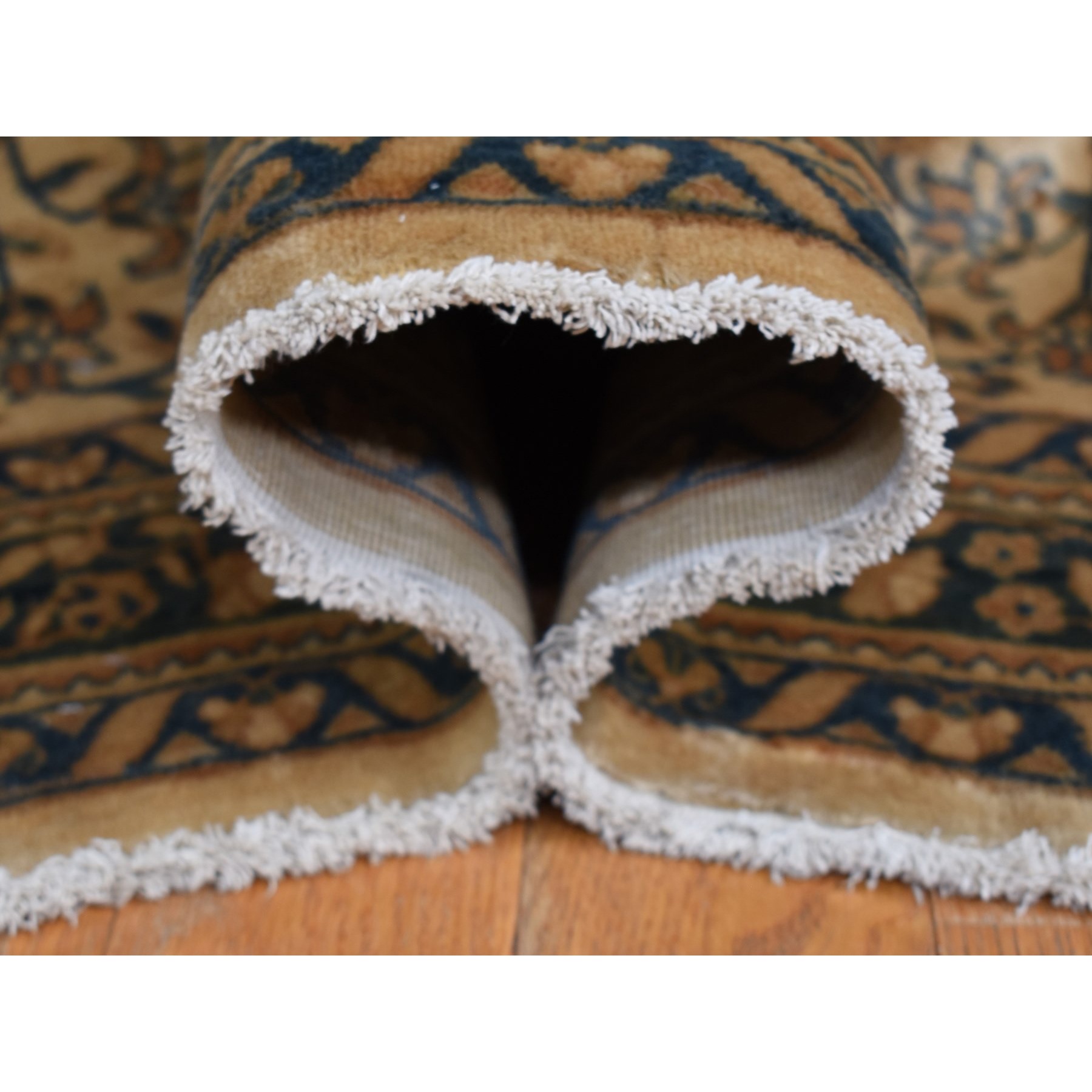 10'8"x22'5" Birdseed Brown, Antique Indo Kerman, All Over Tree and Vase Design, Hand Knotted, Pure Wool, Full Soft Pile, Tone on Tone, 250 KPSI, Clean, Long and Narrow Runner Oriental Rug Sh87903