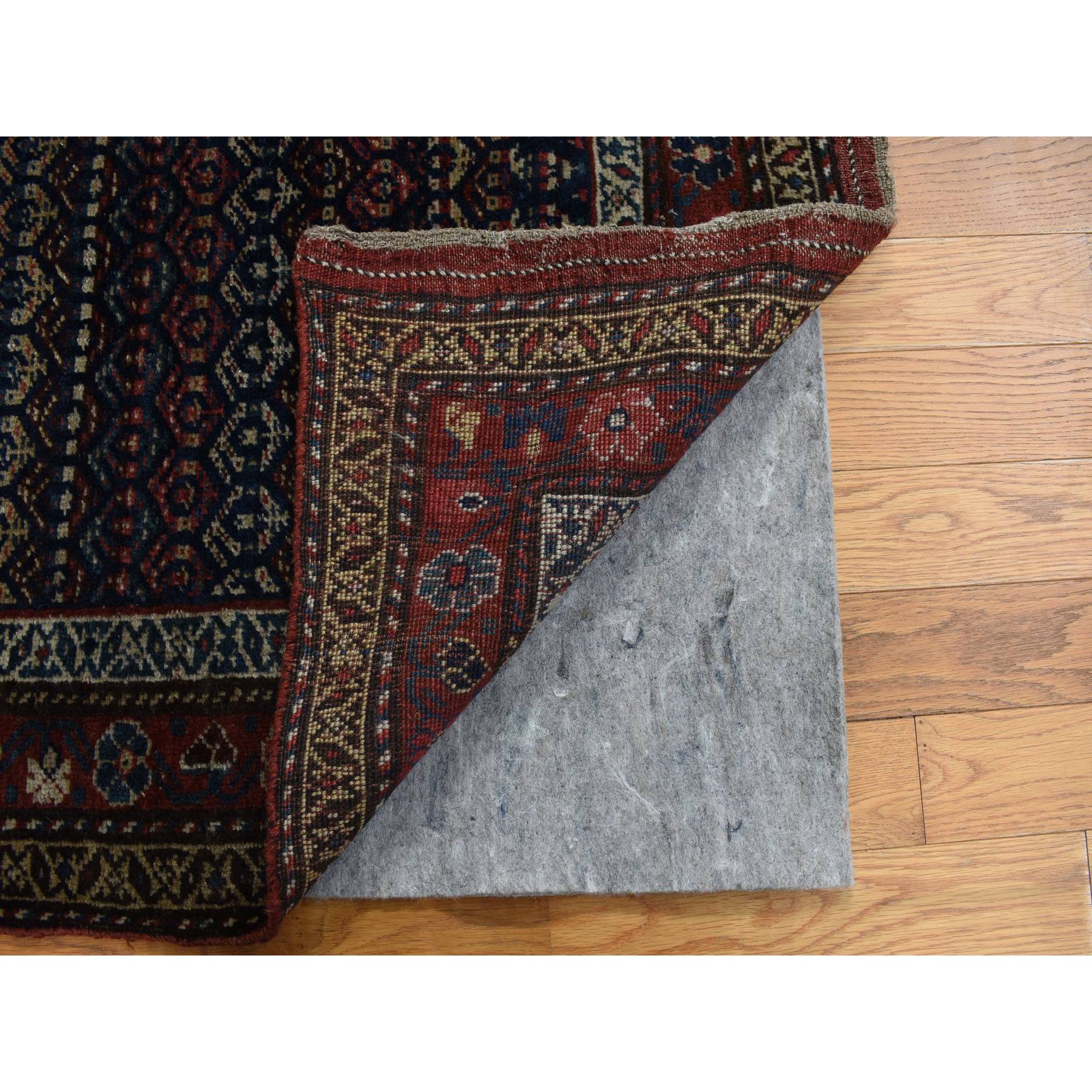 3'7"x16'6" Millennium Blue, Antique Kurdish Bijar, Repetitive Botteh All Over Design, Pure Wool, Excellent Condition, Hand Knotted, Clean, Wide Runner, Oriental Rug Sh87914