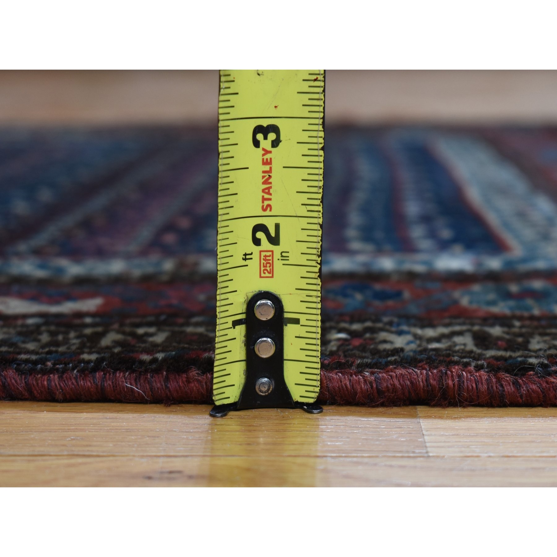 3'7"x16'6" Millennium Blue, Antique Kurdish Bijar, Repetitive Botteh All Over Design, Pure Wool, Excellent Condition, Hand Knotted, Clean, Wide Runner, Oriental Rug Sh87914