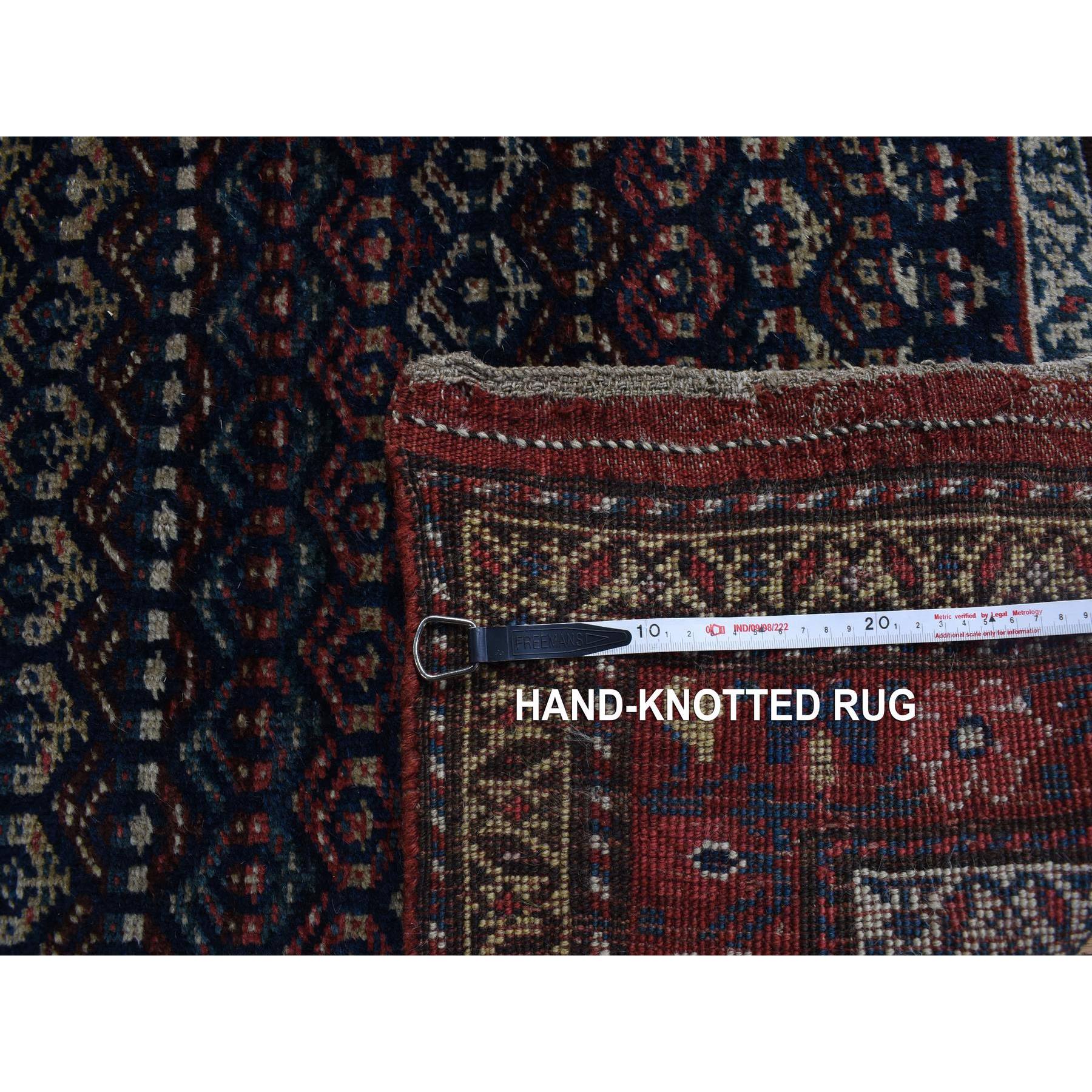 3'7"x16'6" Millennium Blue, Antique Kurdish Bijar, Repetitive Botteh All Over Design, Pure Wool, Excellent Condition, Hand Knotted, Clean, Wide Runner, Oriental Rug Sh87914