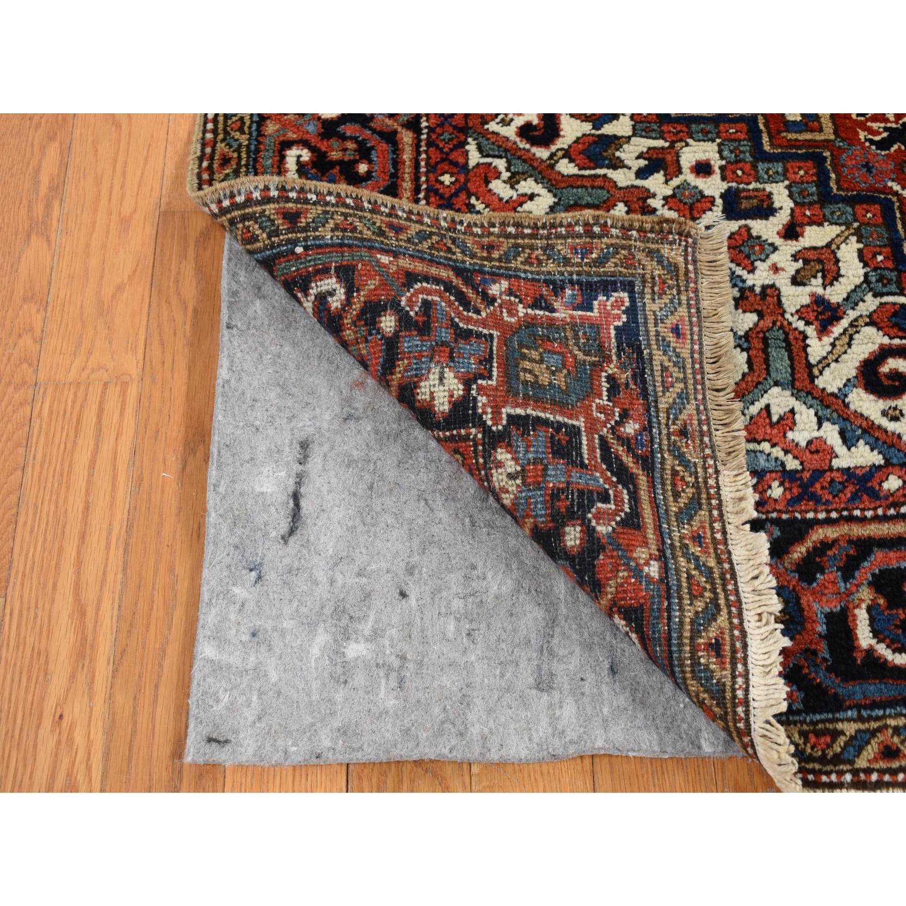 4'9"x5'10" Chili Red, Antique Persian Heriz in A Small Rare Size, Hand Knotted, Pure Wool, Excellent Condition, Clean with Sides and Ends Professionally Secured, Oriental Rug Sh87915