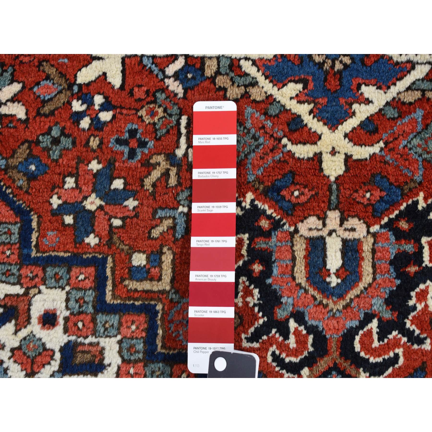 4'9"x5'10" Chili Red, Antique Persian Heriz in A Small Rare Size, Hand Knotted, Pure Wool, Excellent Condition, Clean with Sides and Ends Professionally Secured, Oriental Rug Sh87915