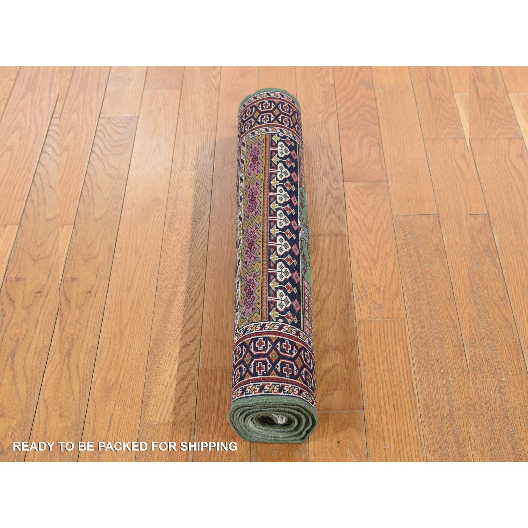 2'6"x4' Olive Green, Vintage Tourkaman Prayer Design, 200 KPSI, Full Pile, Clean, Hand Knotted, Pure Wool, Oriental Rug Sh87917