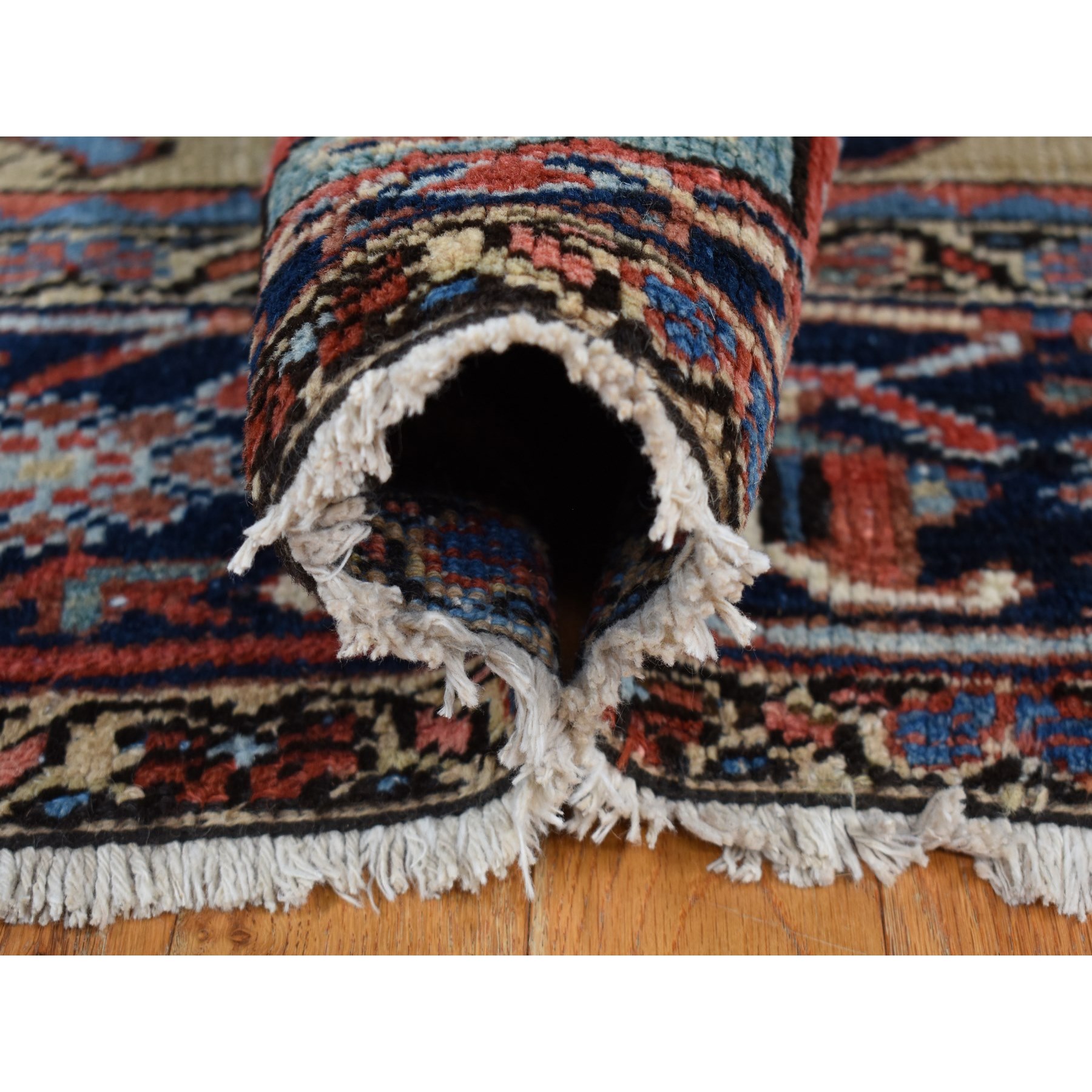 9'3"x12'4" Beige, Antique Persian Heriz with All Over Design, Pure Wool, Good Condition, Hand Knotted, Clean, Sides and Ends Professionally Secured, Oriental Rug Sh87918