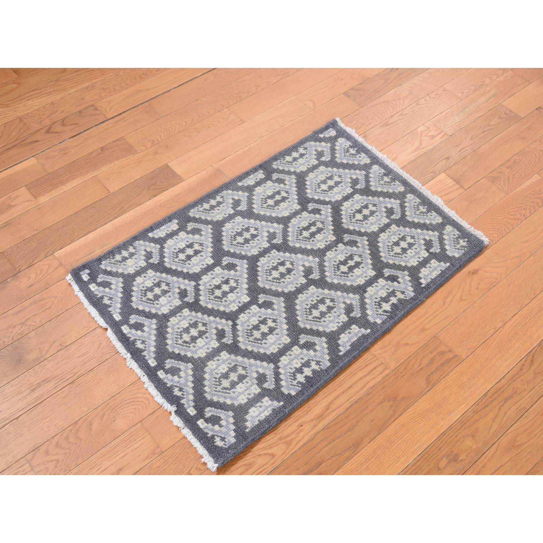 2'x3' Fossil Gray, Oushak All Over Paisley Design, Turkish Knot, Hand Knotted, 100% Wool, Mat Oriental Rug Sh87922