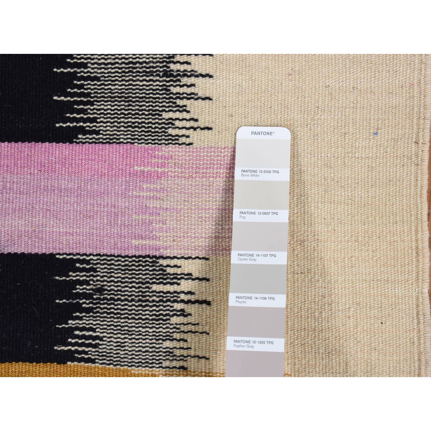 2'7"x12'2" Ivory, 100% Wool, Hand Woven, Flat Weave Durie Kilim, Dazzling Design, Reversible Runner Oriental Rug Sh87926