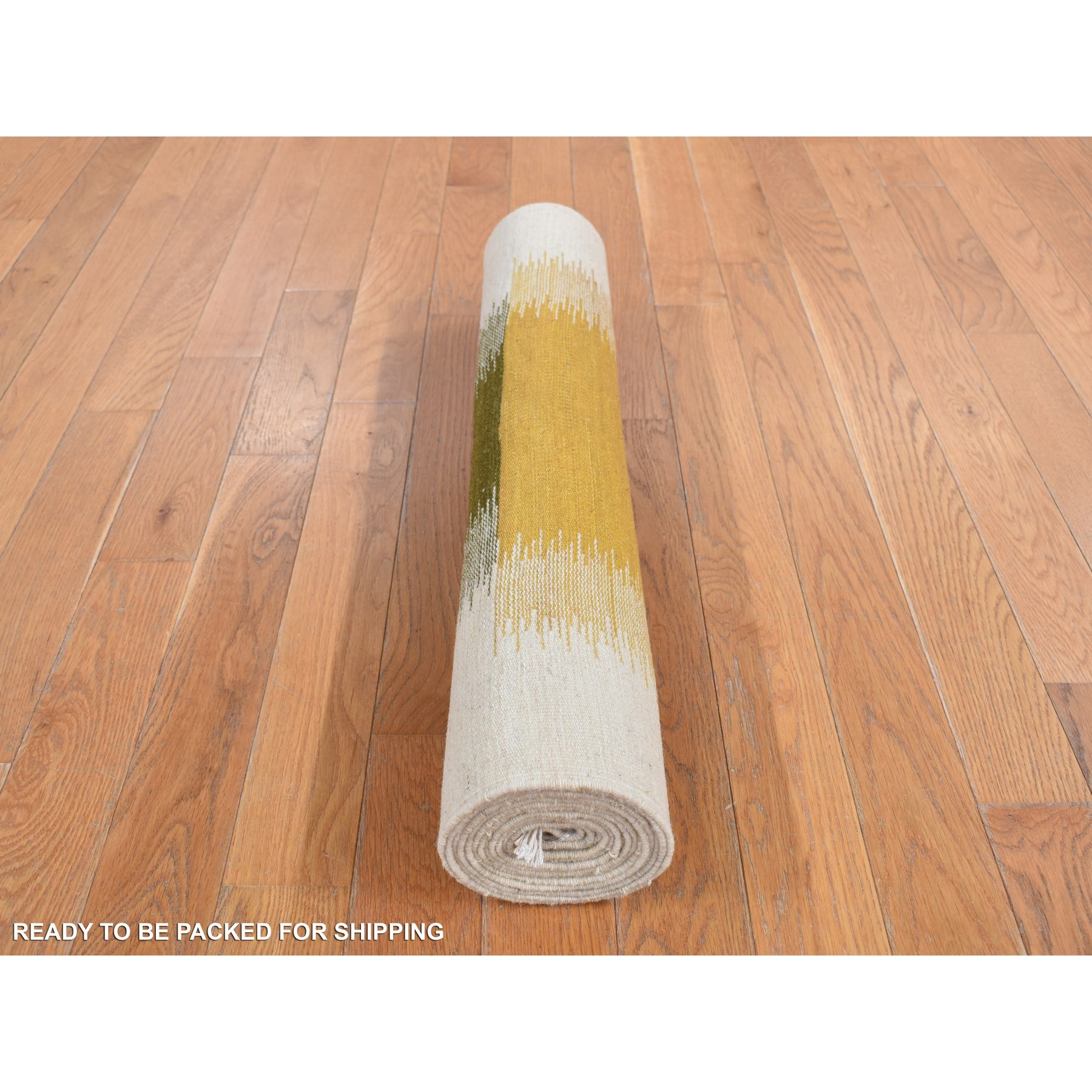 2'7"x12'2" Ivory, 100% Wool, Hand Woven, Flat Weave Durie Kilim, Dazzling Design, Reversible Runner Oriental Rug Sh87926
