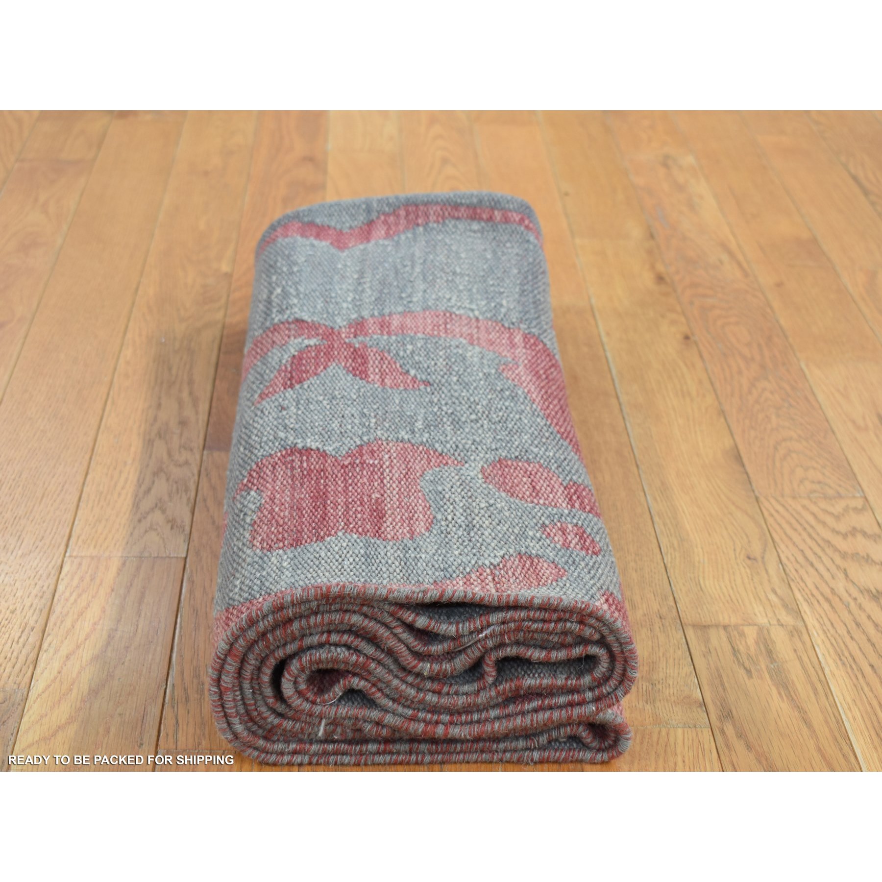 4'x6' Battleship Gray, Hand Woven, Pure Wool, Flat Weave Kilim, Reversible Oriental Rug Sh87929