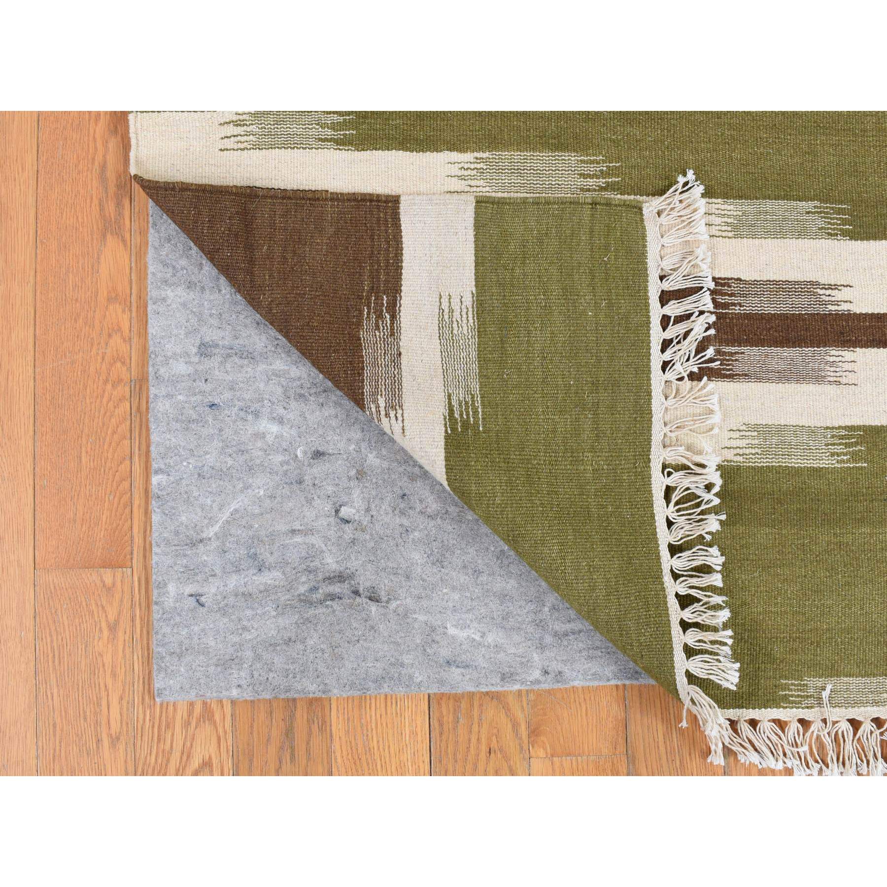 5'1"x8'1" Old Moss Green, Flat Weave Kilim, Dazzling Zig-Zag Design, 100% Wool, Hand Woven, Reversible Oriental Rug Sh87931