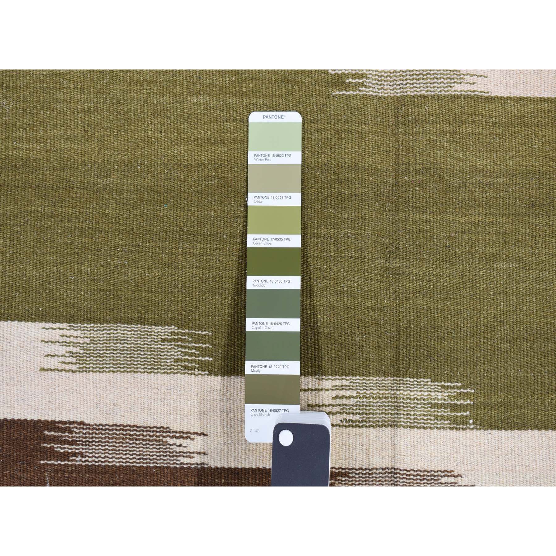 5'1"x8'1" Old Moss Green, Flat Weave Kilim, Dazzling Zig-Zag Design, 100% Wool, Hand Woven, Reversible Oriental Rug Sh87931
