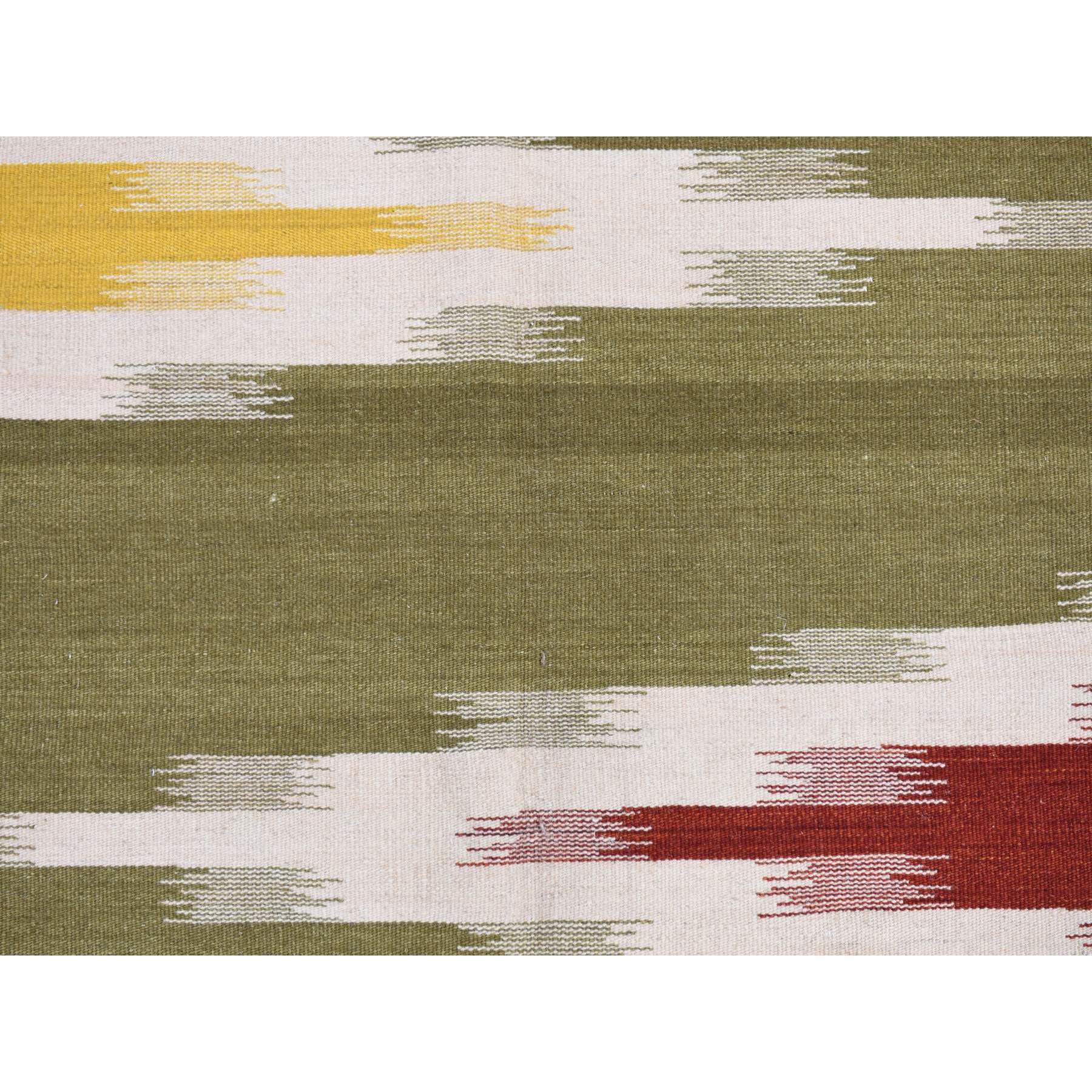 5'1"x8'1" Old Moss Green, Flat Weave Kilim, Dazzling Zig-Zag Design, 100% Wool, Hand Woven, Reversible Oriental Rug Sh87931