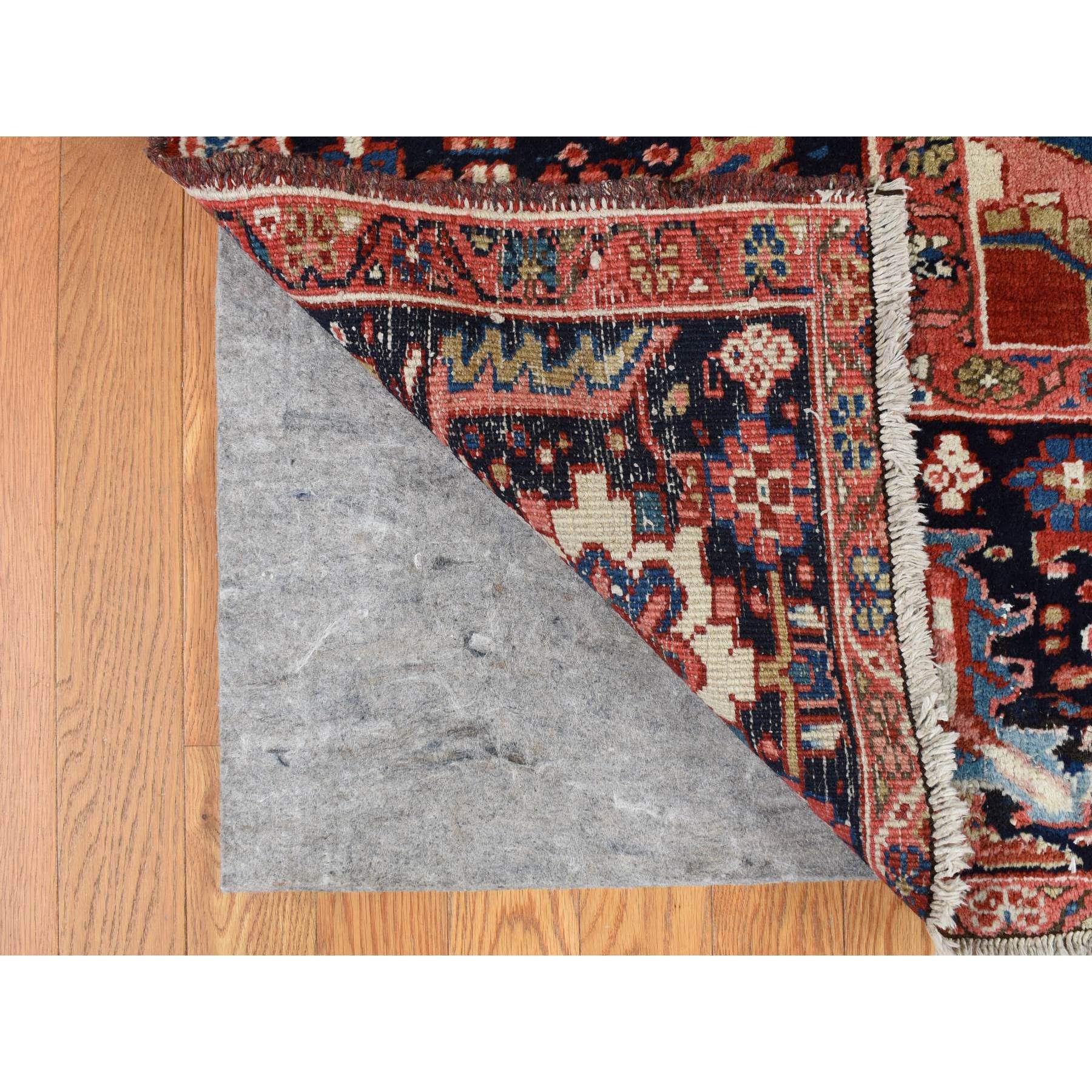 9'8"x12'10" Crimson Red, Antique Persian Heriz, Rosette and Serrated Leaf Design Border, Hand Knotted, Pure Wool, Clean, Sides and Ends Professionally Secured, Oriental Rug Sh87933