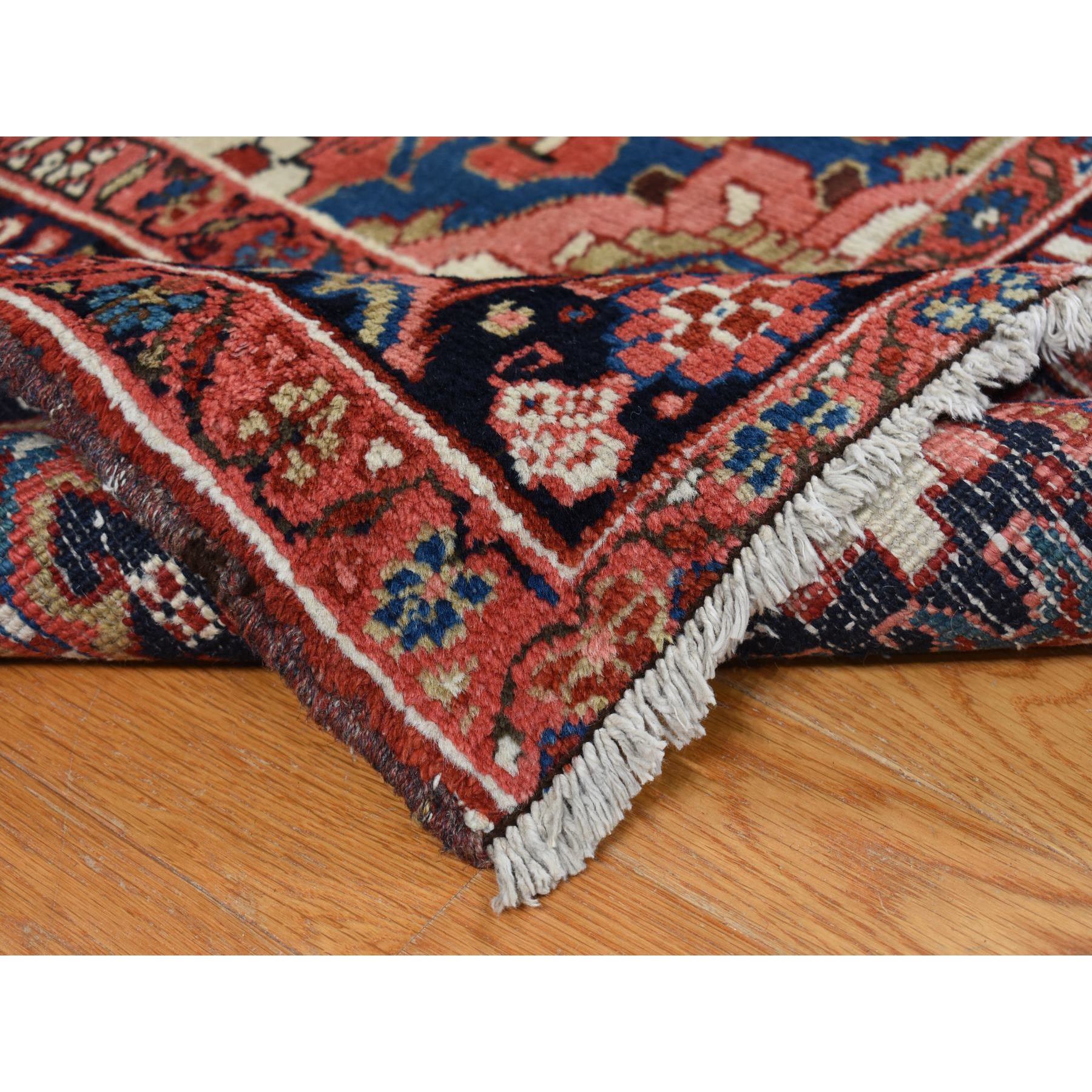 9'8"x12'10" Crimson Red, Antique Persian Heriz, Rosette and Serrated Leaf Design Border, Hand Knotted, Pure Wool, Clean, Sides and Ends Professionally Secured, Oriental Rug Sh87933