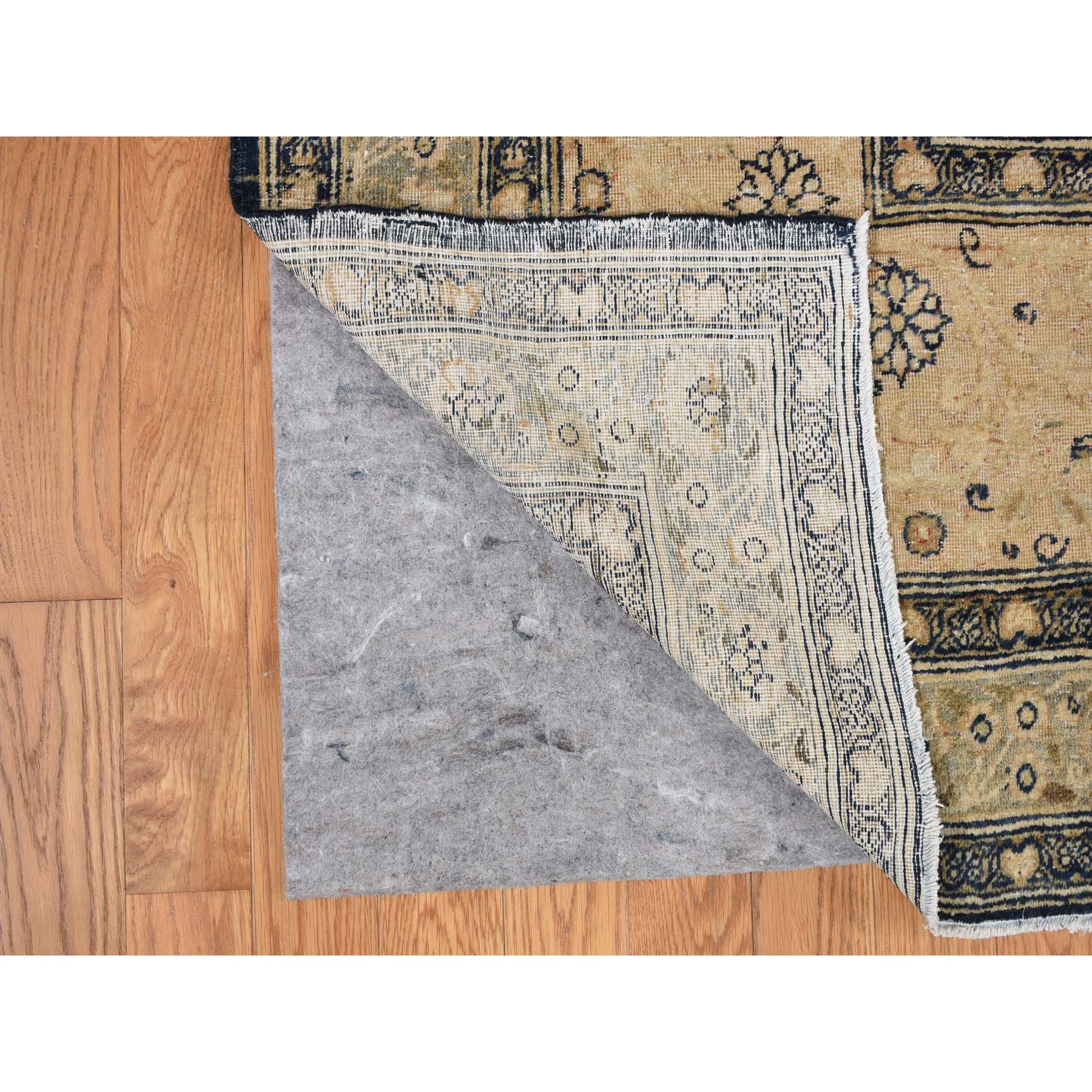 9'4"x13'9" Midnight Blue, Antique Persian Tabriz, Even Wear, Clean and Soft, 100% Wool, Hand Knotted, Oriental Rug Sh87939