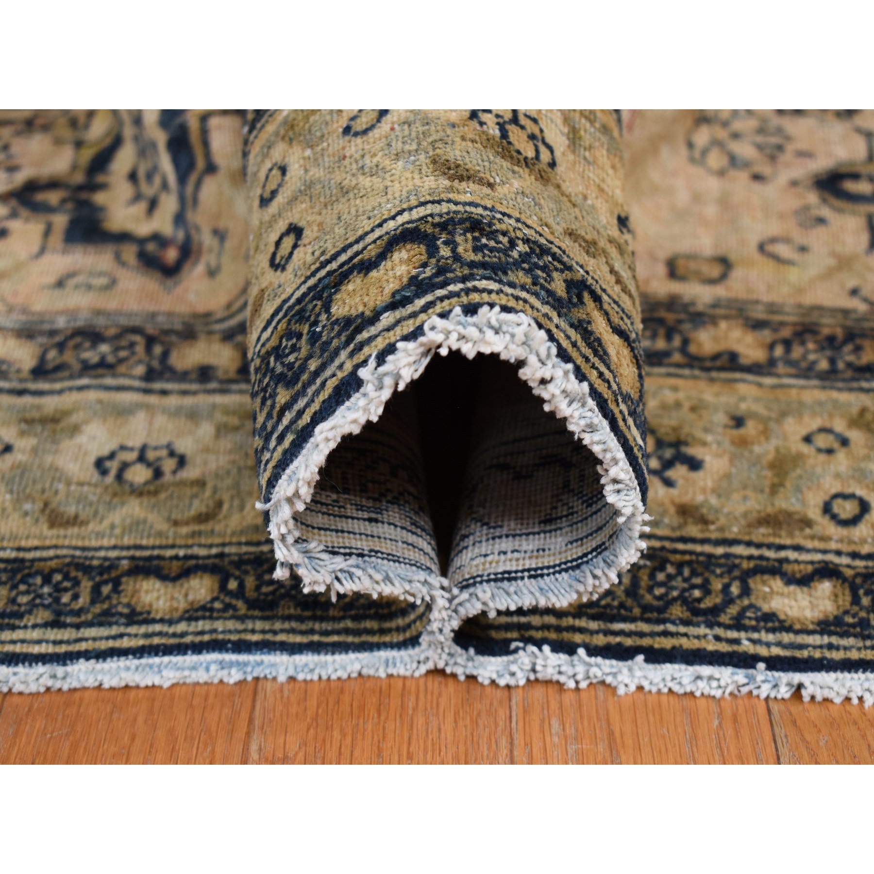 9'4"x13'9" Midnight Blue, Antique Persian Tabriz, Even Wear, Clean and Soft, 100% Wool, Hand Knotted, Oriental Rug Sh87939
