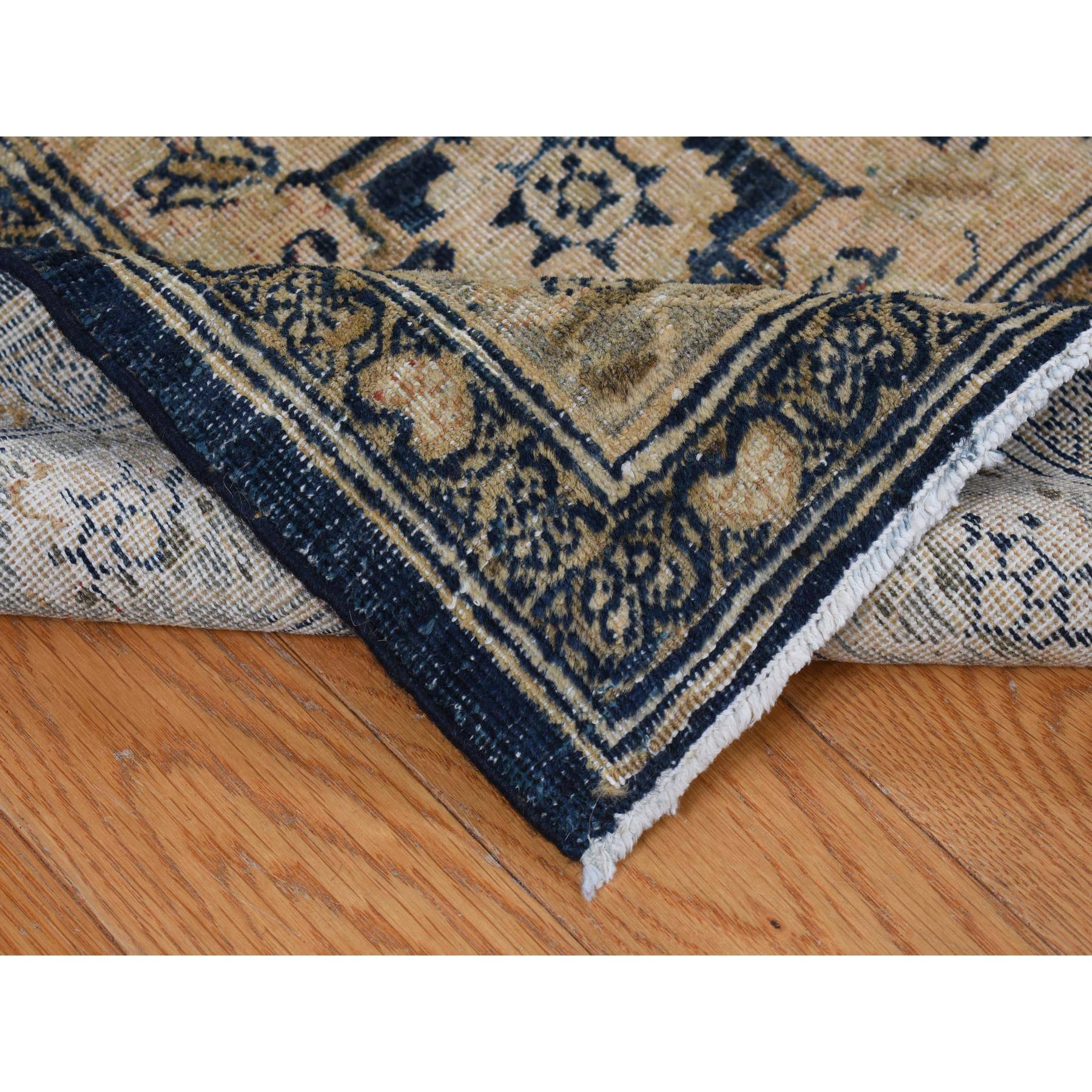 9'4"x13'9" Midnight Blue, Antique Persian Tabriz, Even Wear, Clean and Soft, 100% Wool, Hand Knotted, Oriental Rug Sh87939