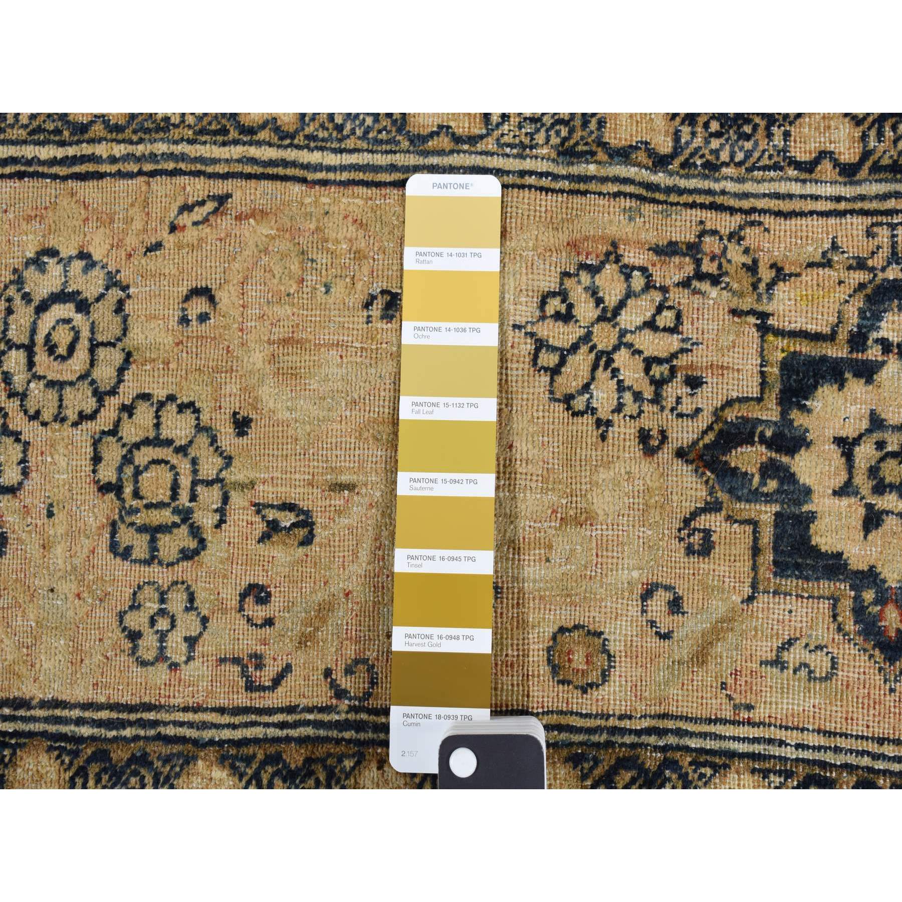 9'4"x13'9" Midnight Blue, Antique Persian Tabriz, Even Wear, Clean and Soft, 100% Wool, Hand Knotted, Oriental Rug Sh87939