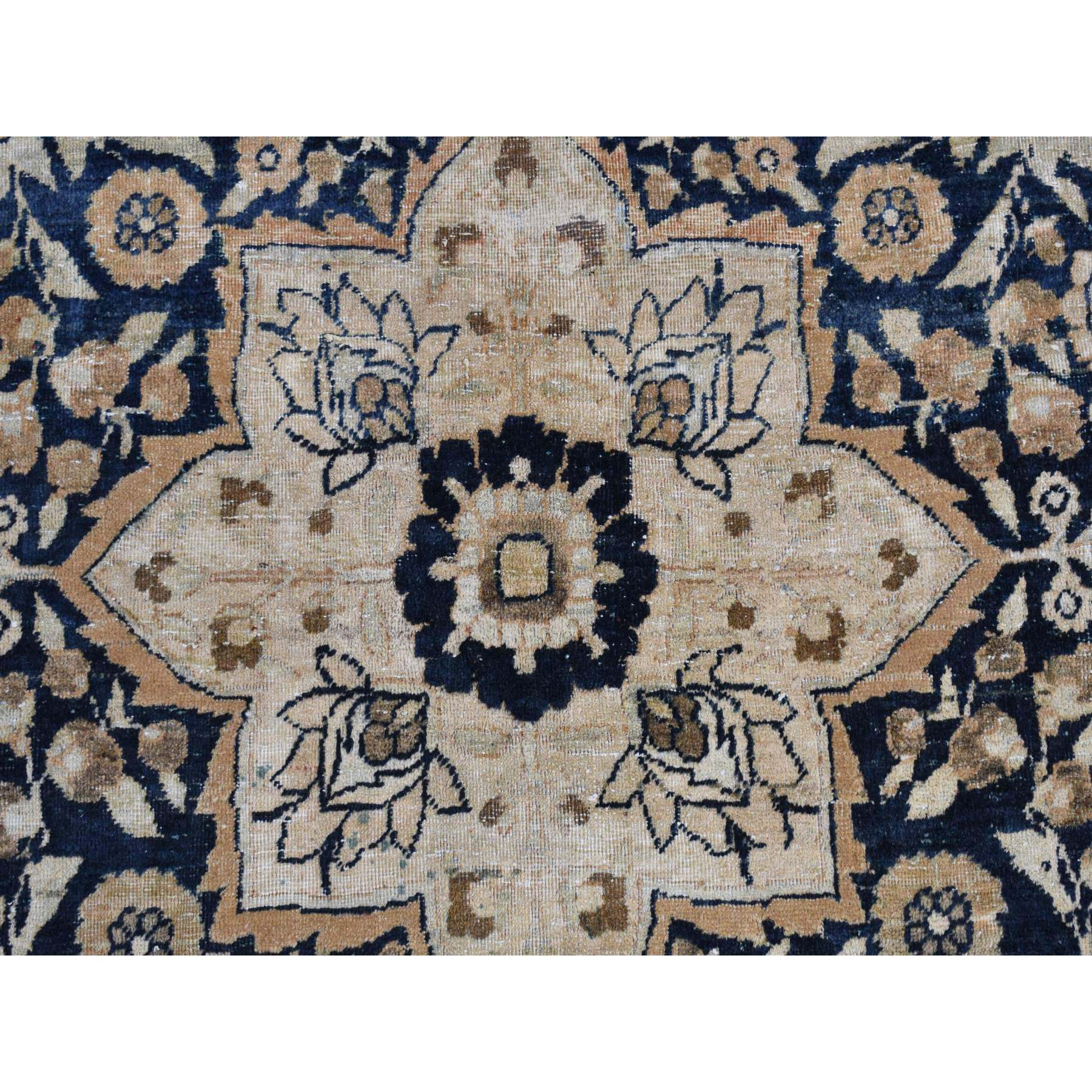 9'4"x13'9" Midnight Blue, Antique Persian Tabriz, Even Wear, Clean and Soft, 100% Wool, Hand Knotted, Oriental Rug Sh87939