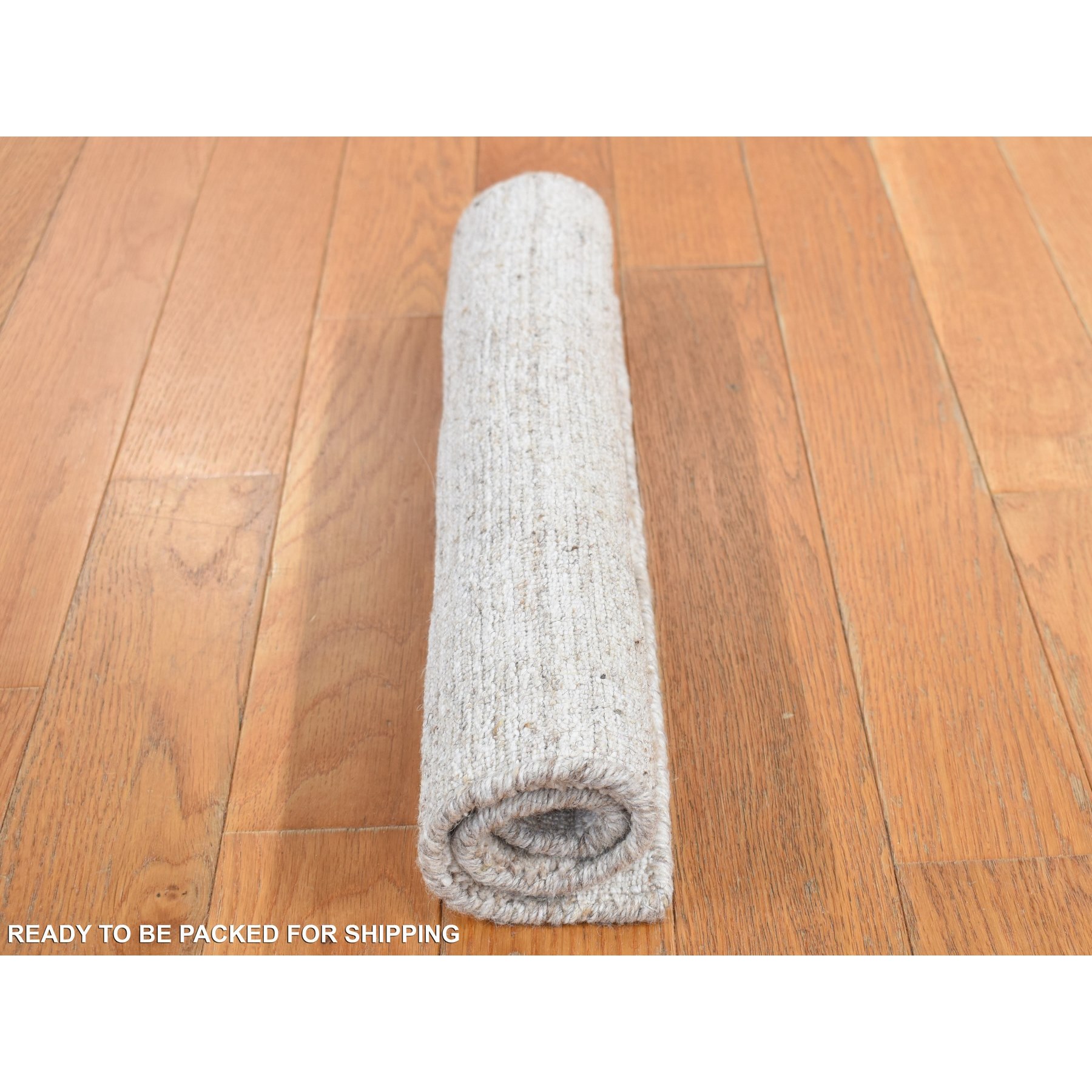 1'6"x1'6" Timberwolf Gray, 100% Textured Wool, Hand Loomed, Thick and Soft, Modern Checkerboard Design, Cut and Loop, Sample Oriental Rug Sh87944