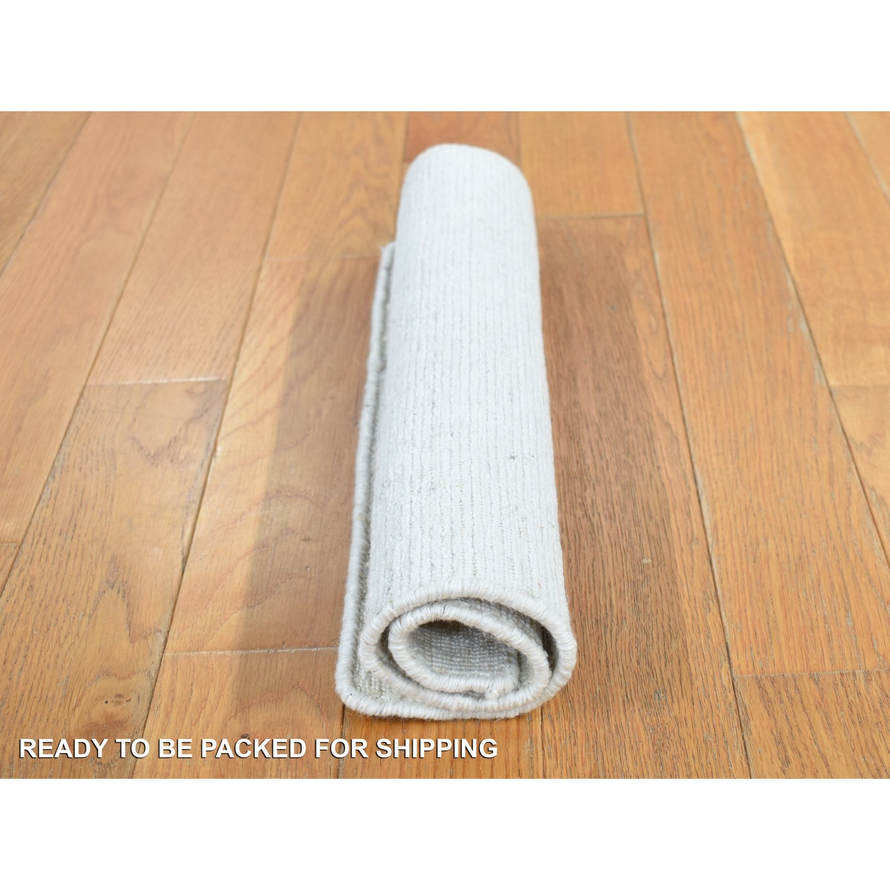 1'6"x1'6" Ivory, 100% Wool, Hand Loomed, Thick and Soft, Modern Box Design, Sample Oriental Rug Sh87945