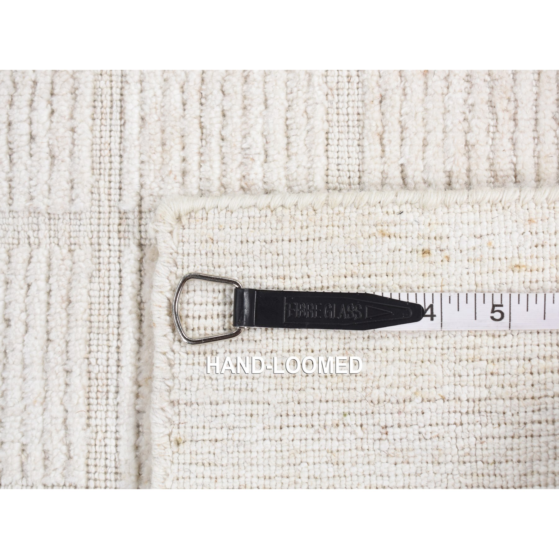 1'6"x1'6" Ivory, 100% Wool, Hand Loomed, Thick and Soft, Modern Box Design, Sample Oriental Rug Sh87945